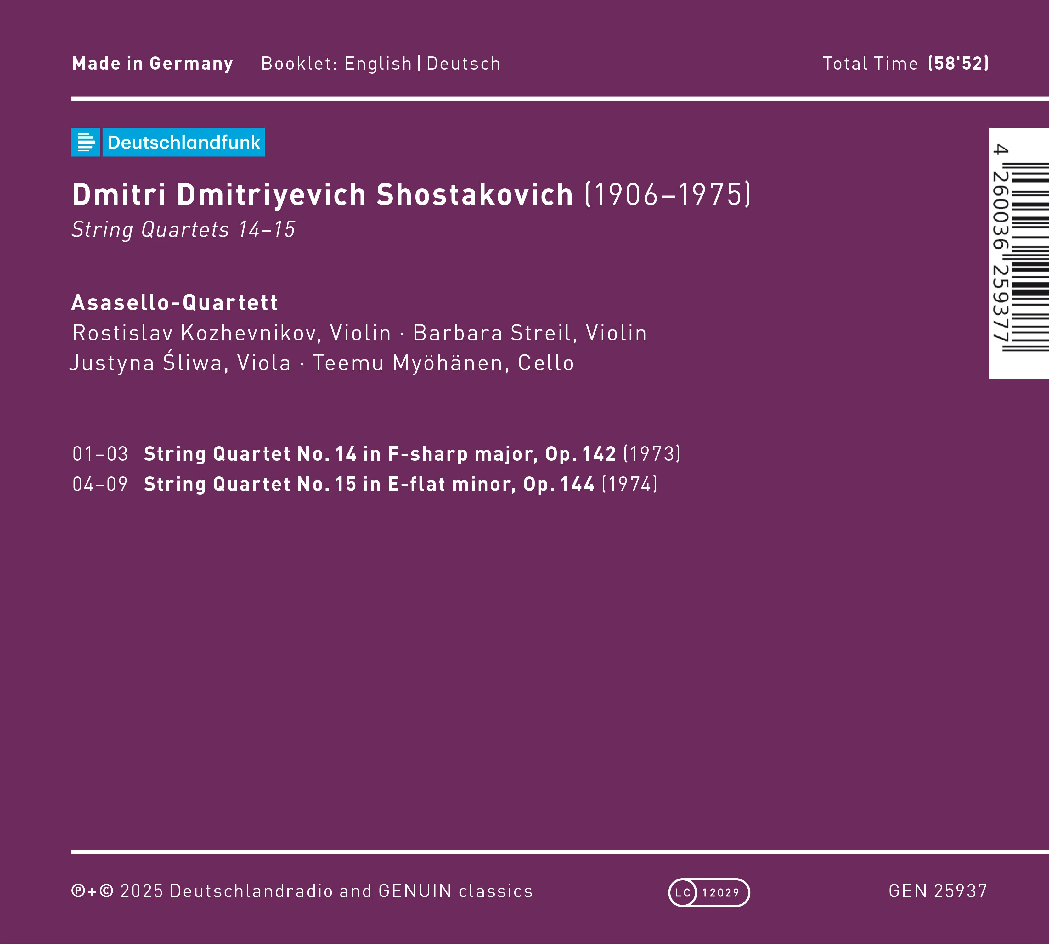 Shostakovich String Quartets 14-15