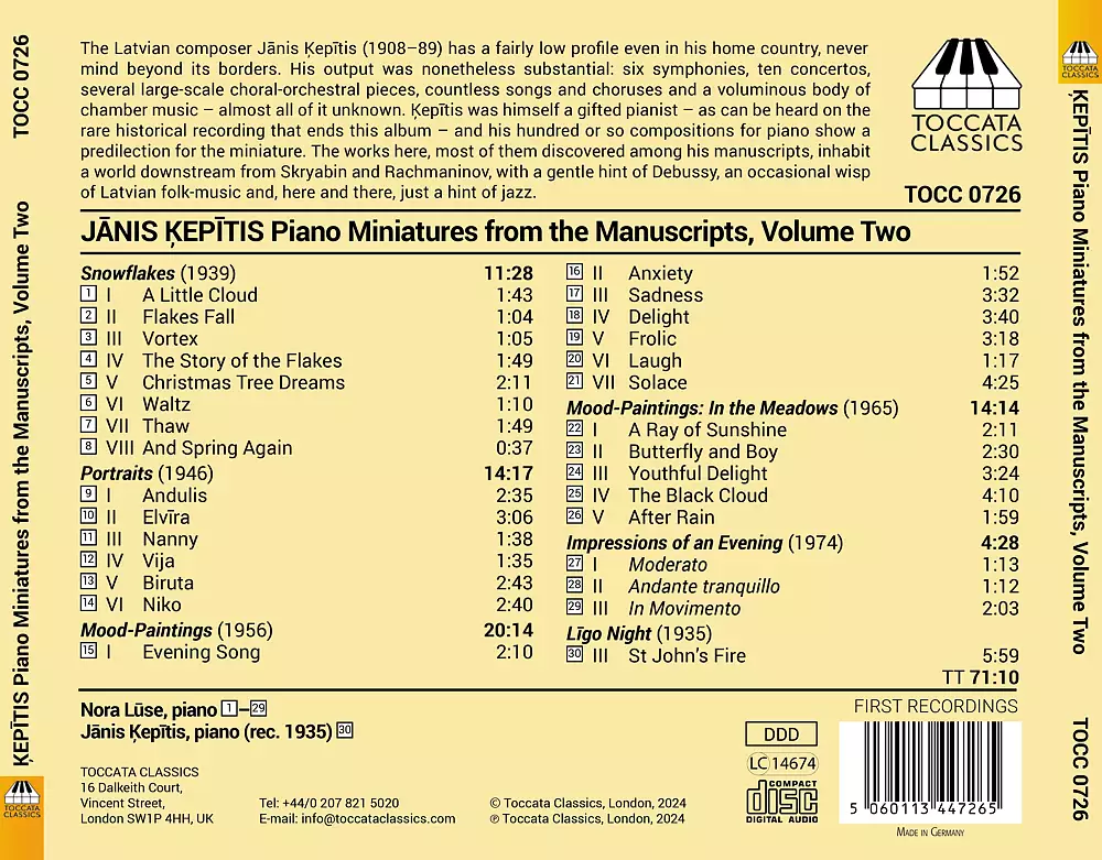 Jānis Ķepītis: Piano Miniatures from the Manuscripts, Vol. 2