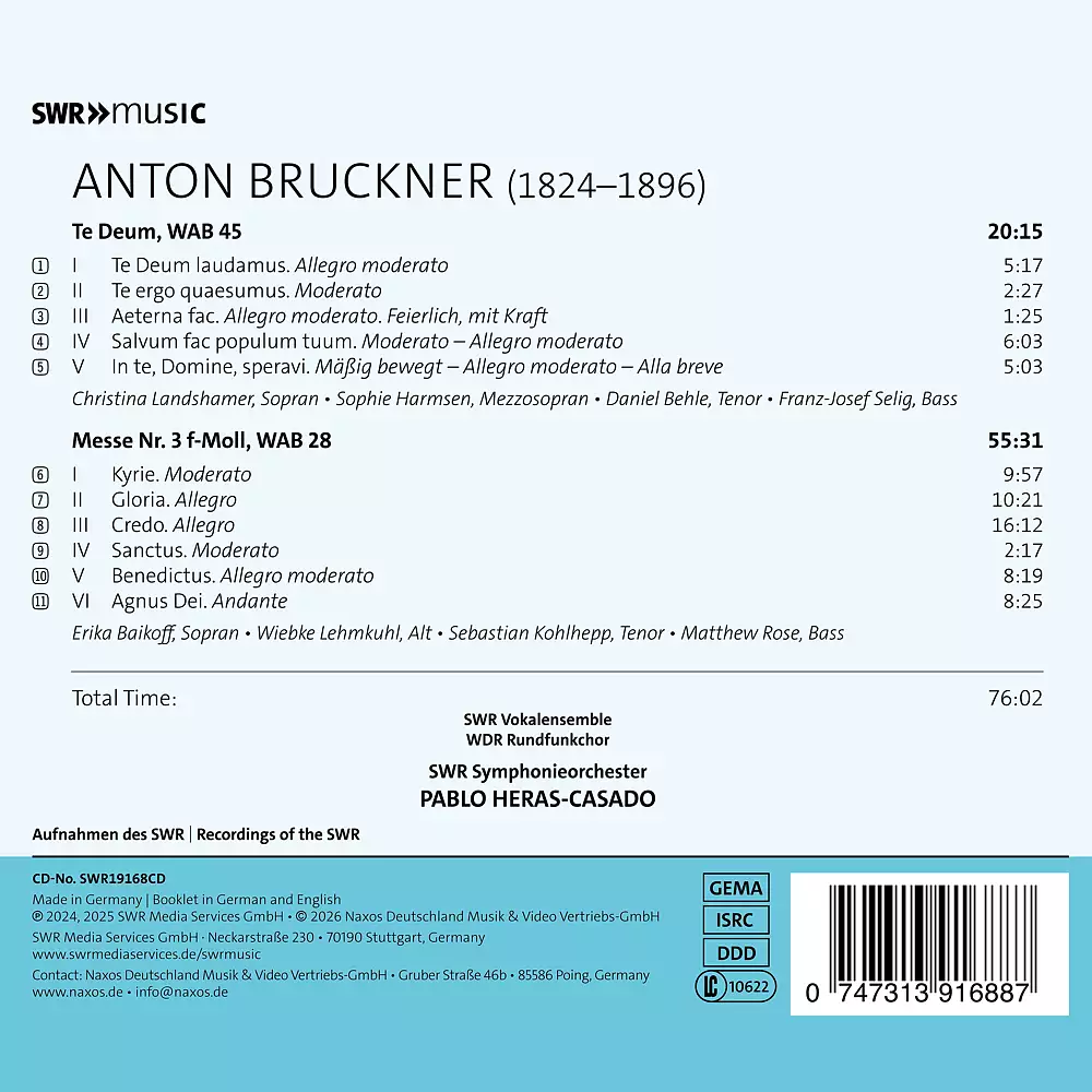Bruckner: Te Deum & Mass No. 3 in F Minor