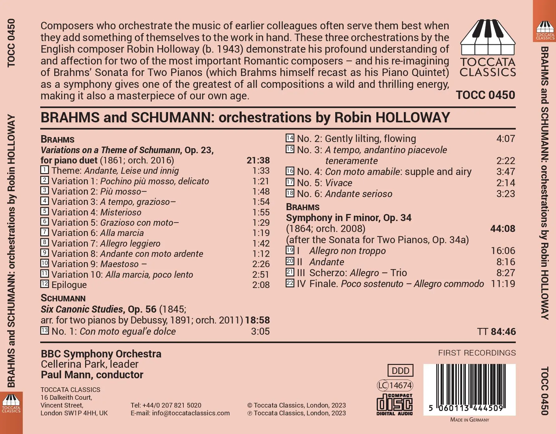 Brahms by Arrangement, Vol. Two: Orchestrations by Robin Holloway