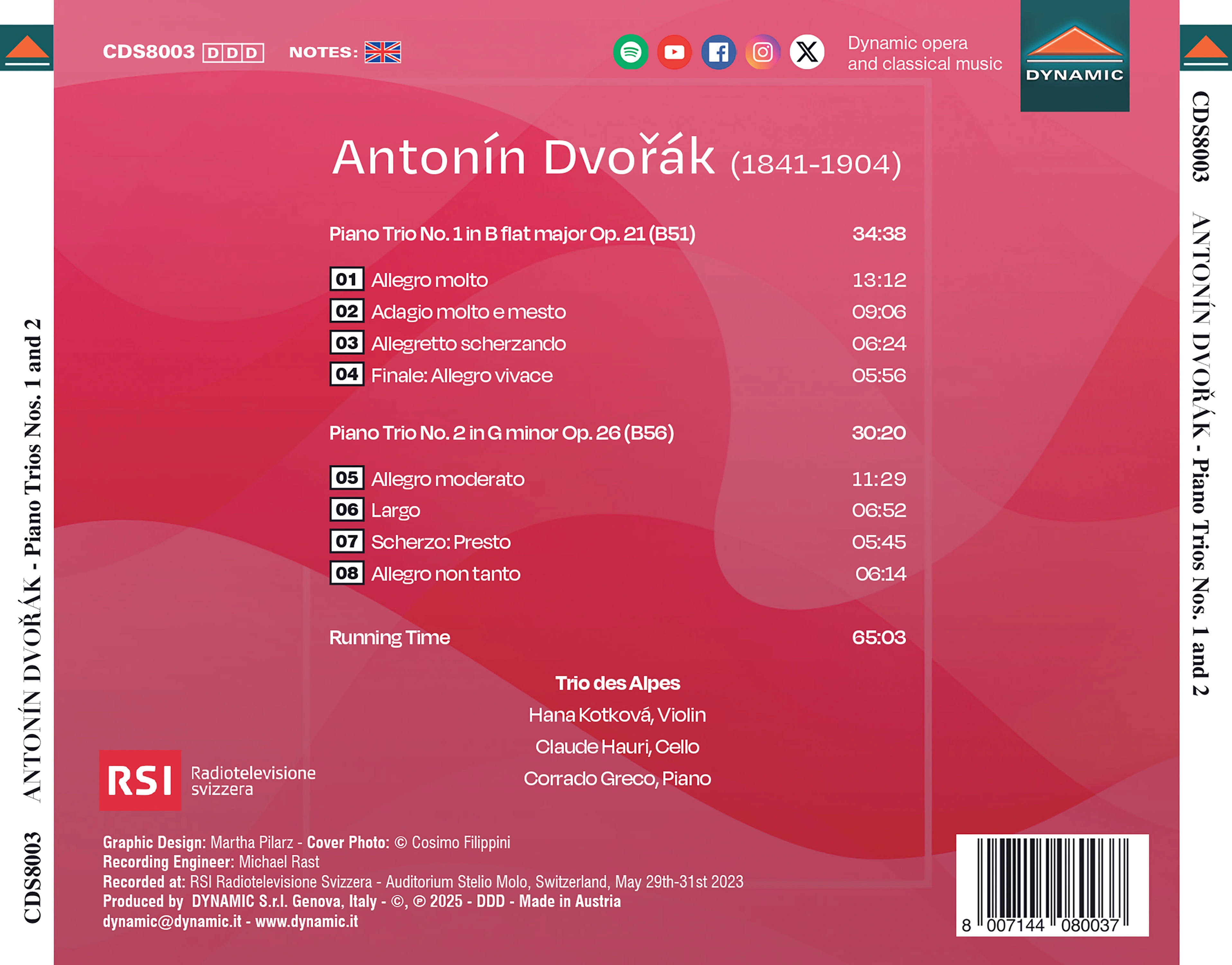 Antonín Dvořák, Piano Trio No.1 in B flat major Op. 21 (B51), Piano Trio No. 2 in G minor Op. 26 (B56)