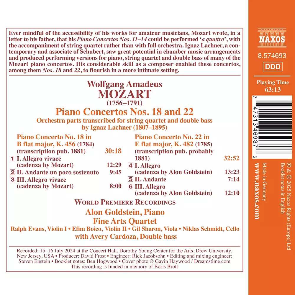 Mozart: Piano Concertos Nos. 18 & 22 (Arr. for Piano, String Quartet & Double Bass by Ignaz Lachner)