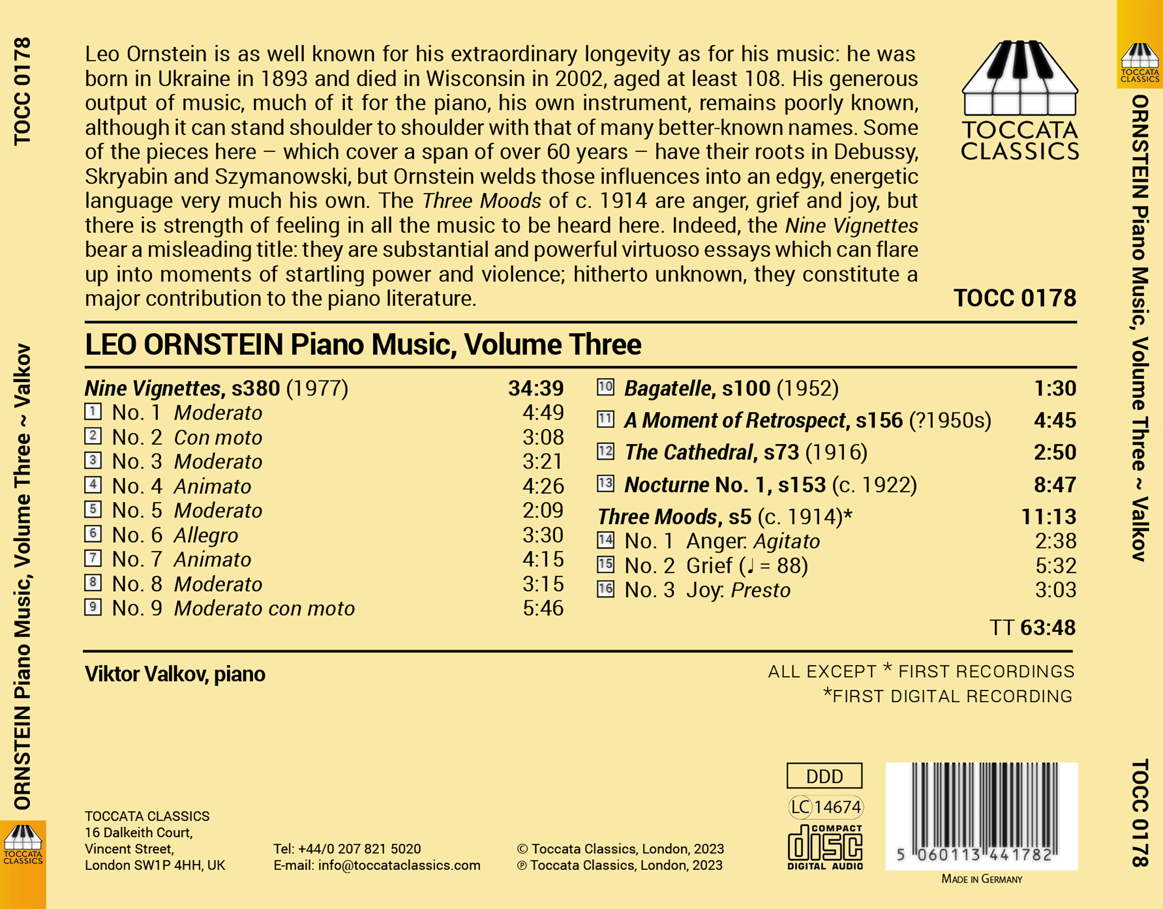 Leo Ornstein: Piano Music, Volume Three