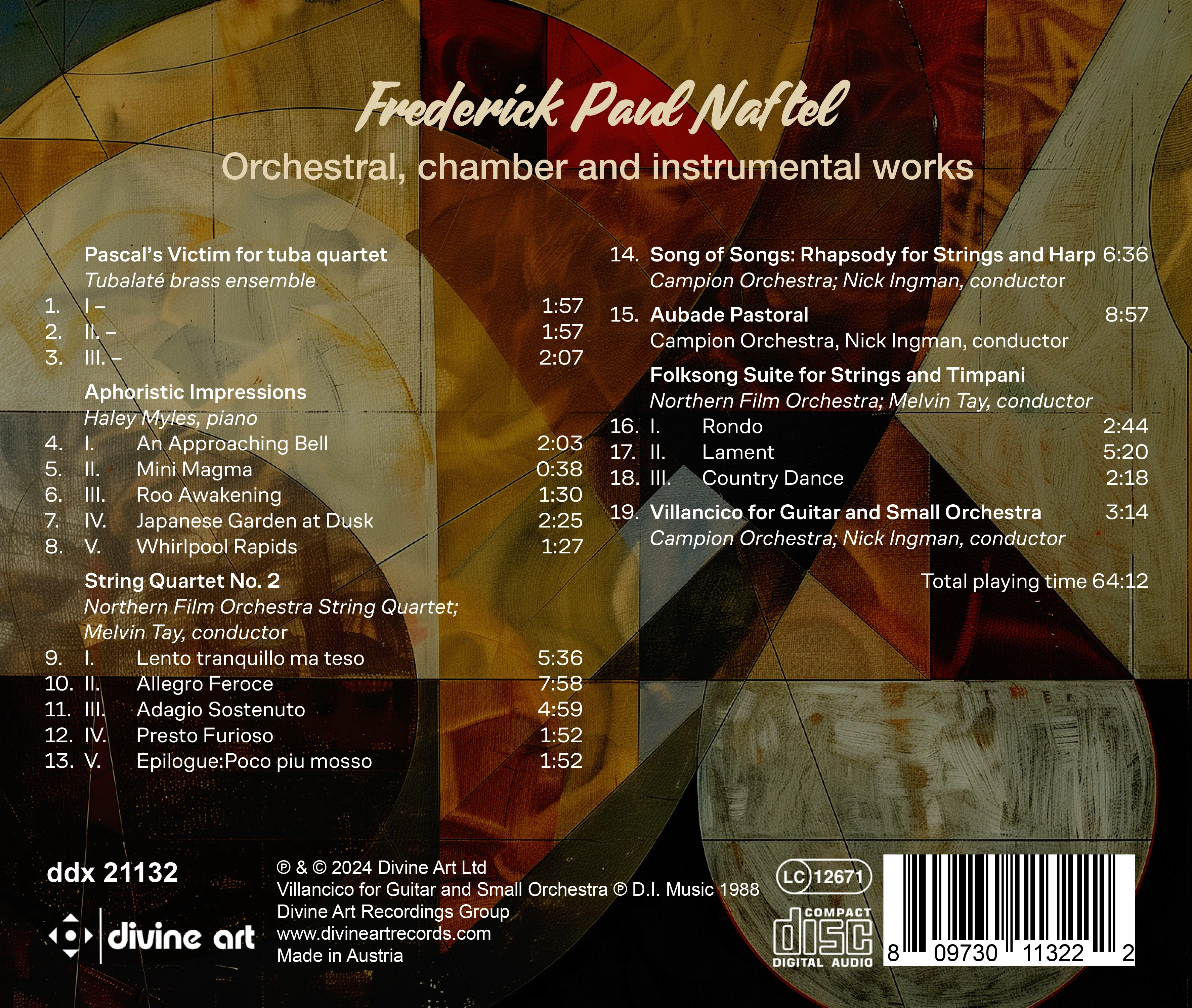 Frederick Paul Naftel: Orchestral, chamber and instrumental works