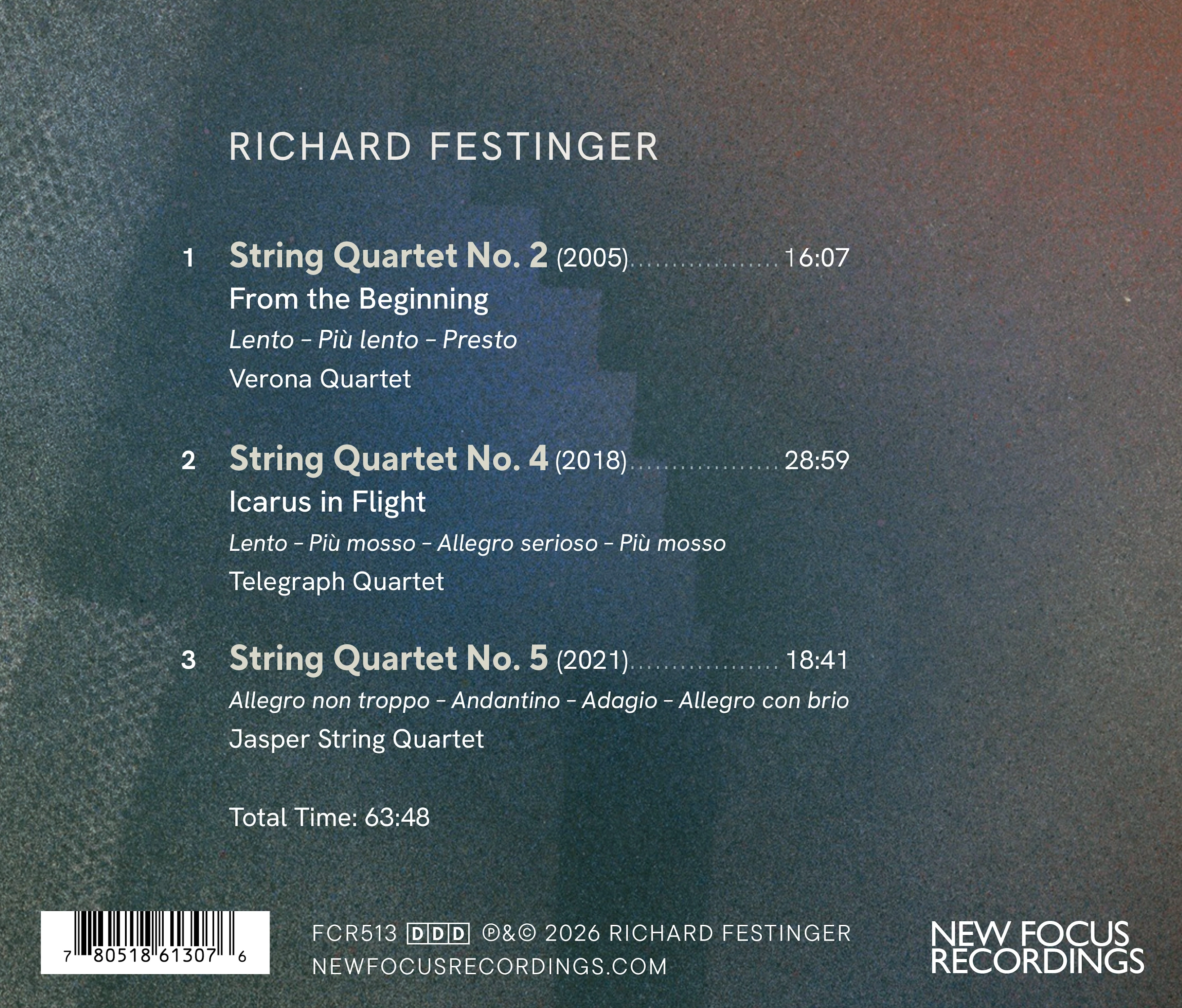 Richard Festinger: String Quartets 2, 4 & 5