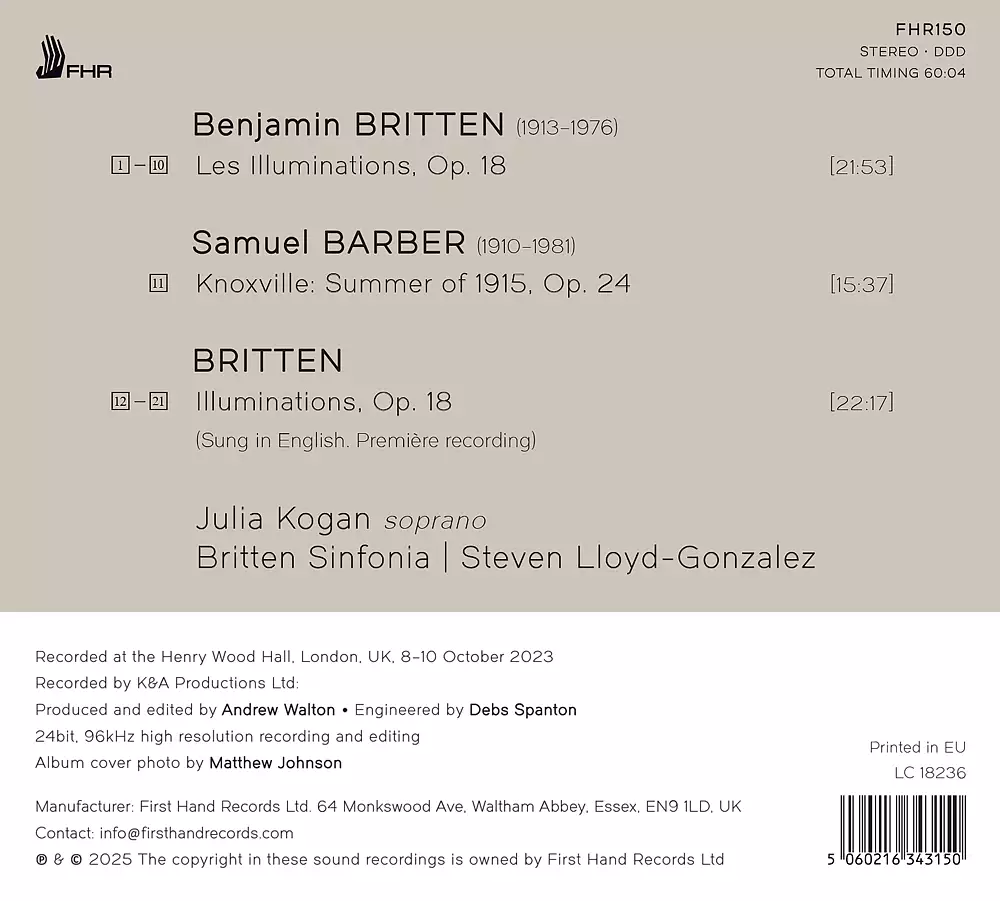 BRITTEN: Les Illuminations, Op. 18 (en français and in English) • BARBER: Knoxville: Summer of 1915, Op. 24