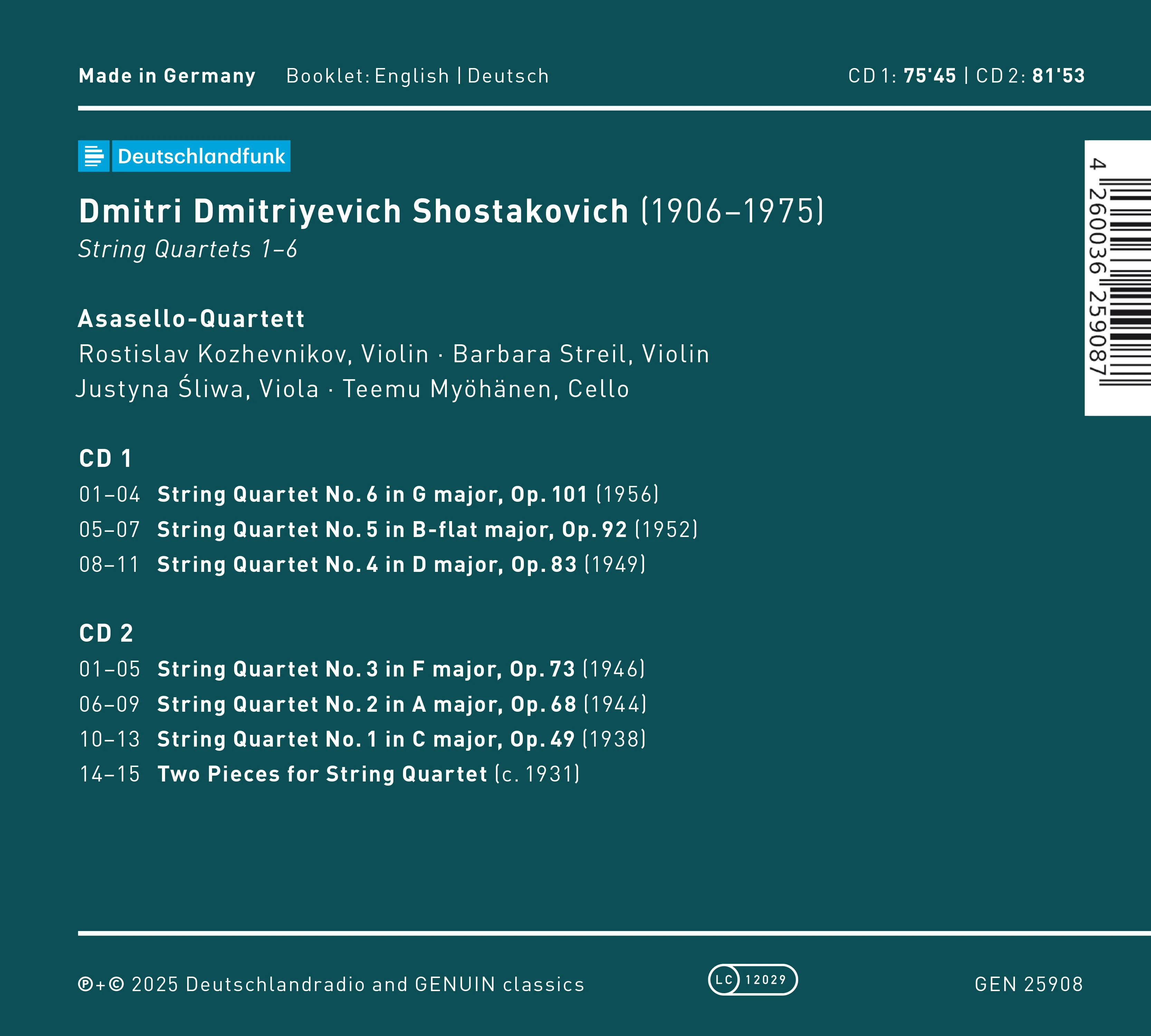 Shostakovich String Quartets 1–6