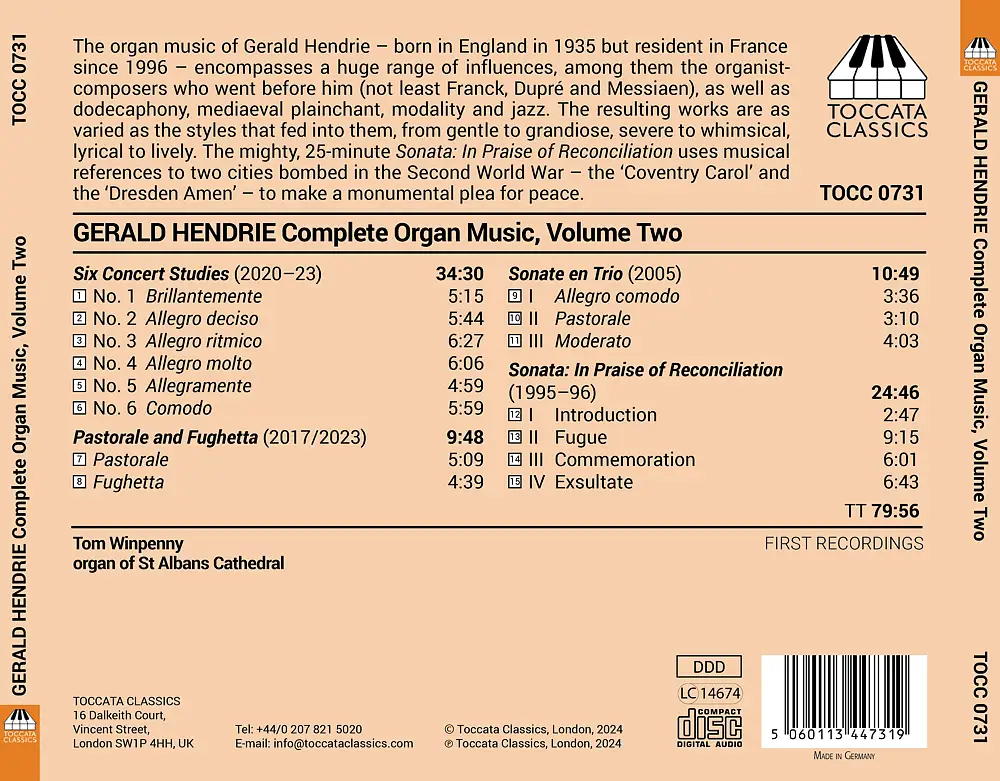 Gerald Hendrie: Complete Organ Music, Vol. 2