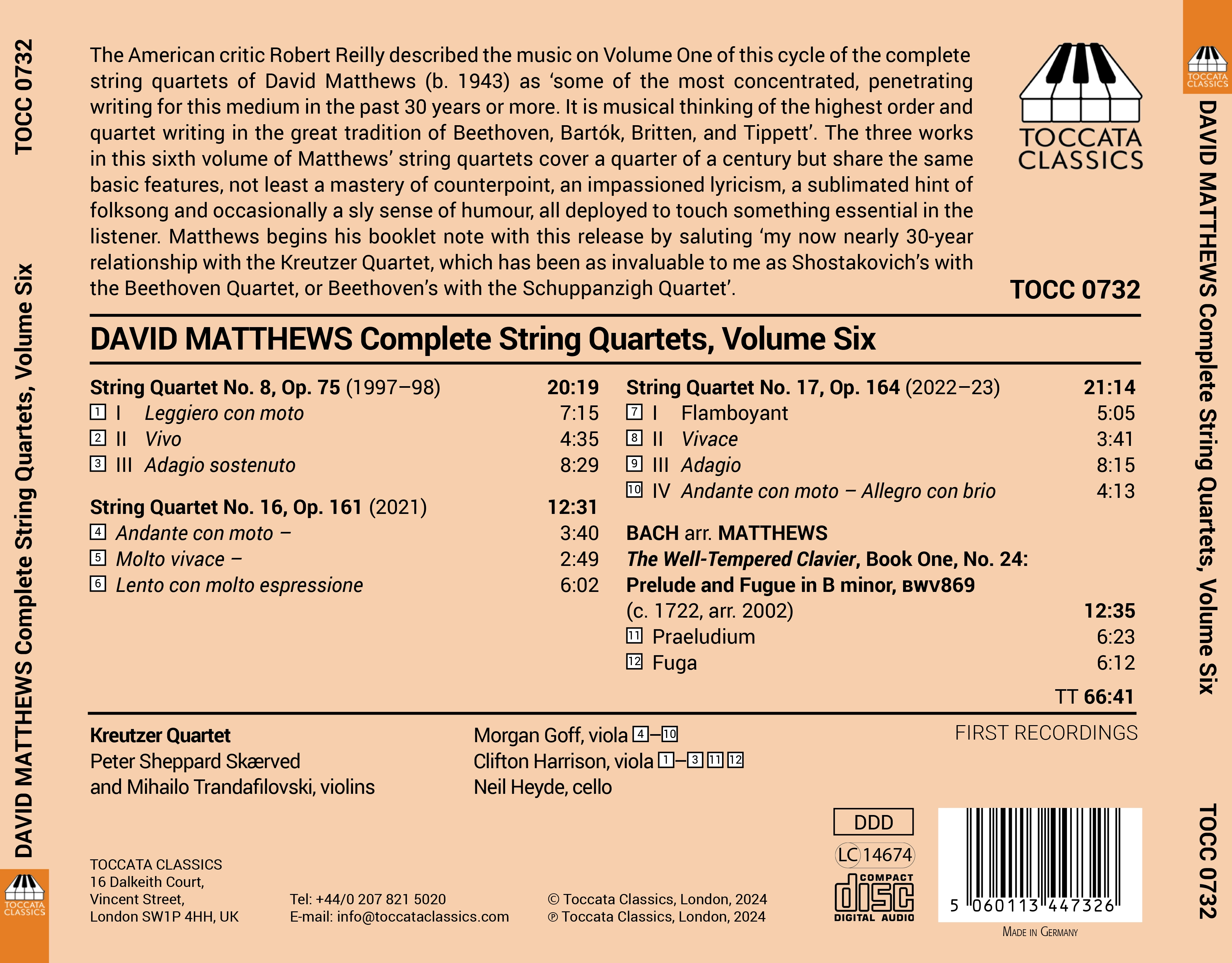 David Matthews: Complete String Quartets, Vol. 6