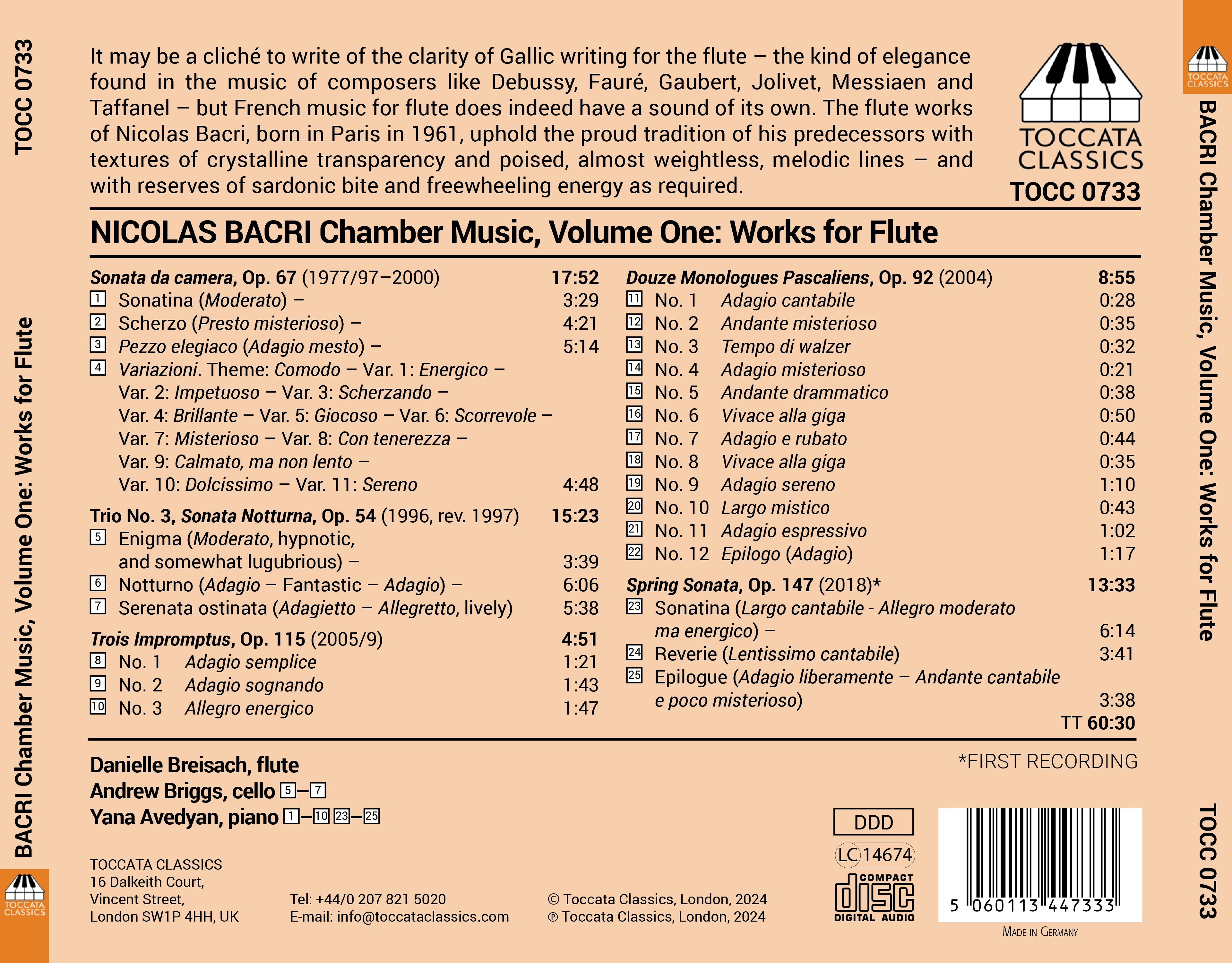 Nicolas Bacri: Chamber Music, Vol. 1 - Works for Flute