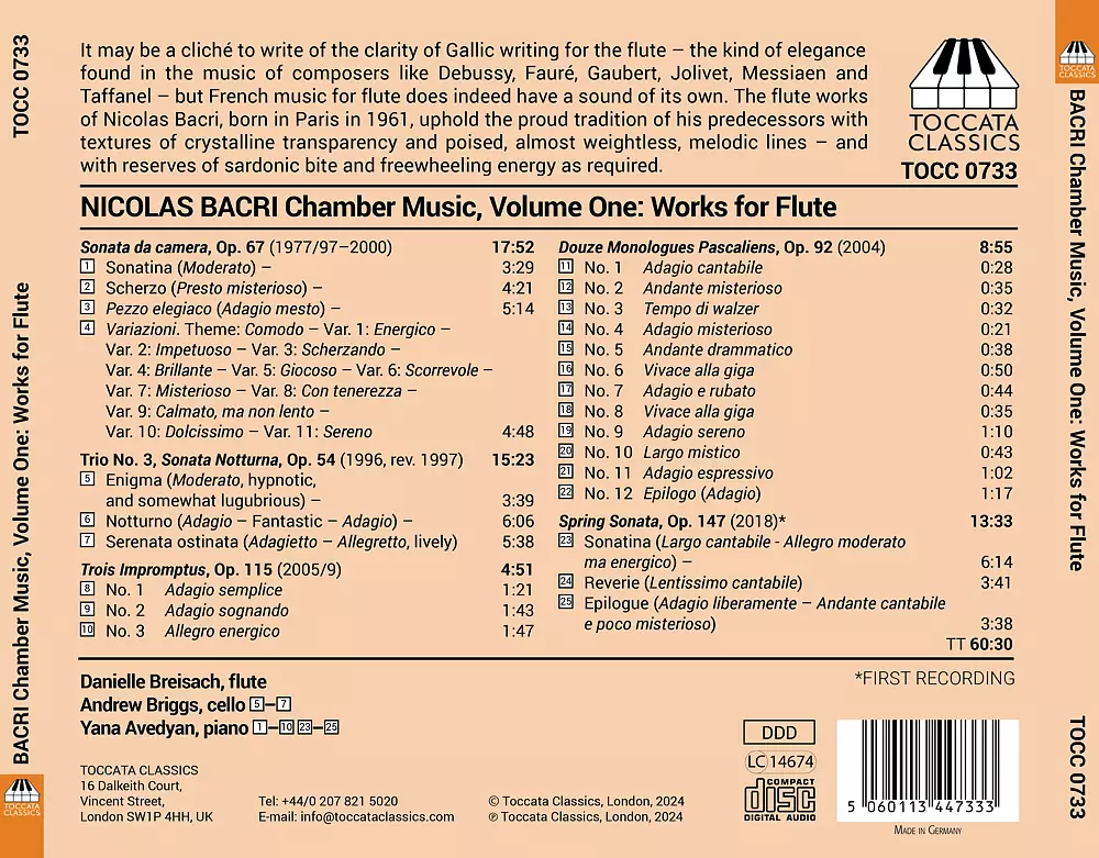 Nicolas Bacri: Chamber Music, Vol. 1 - Works for Flute