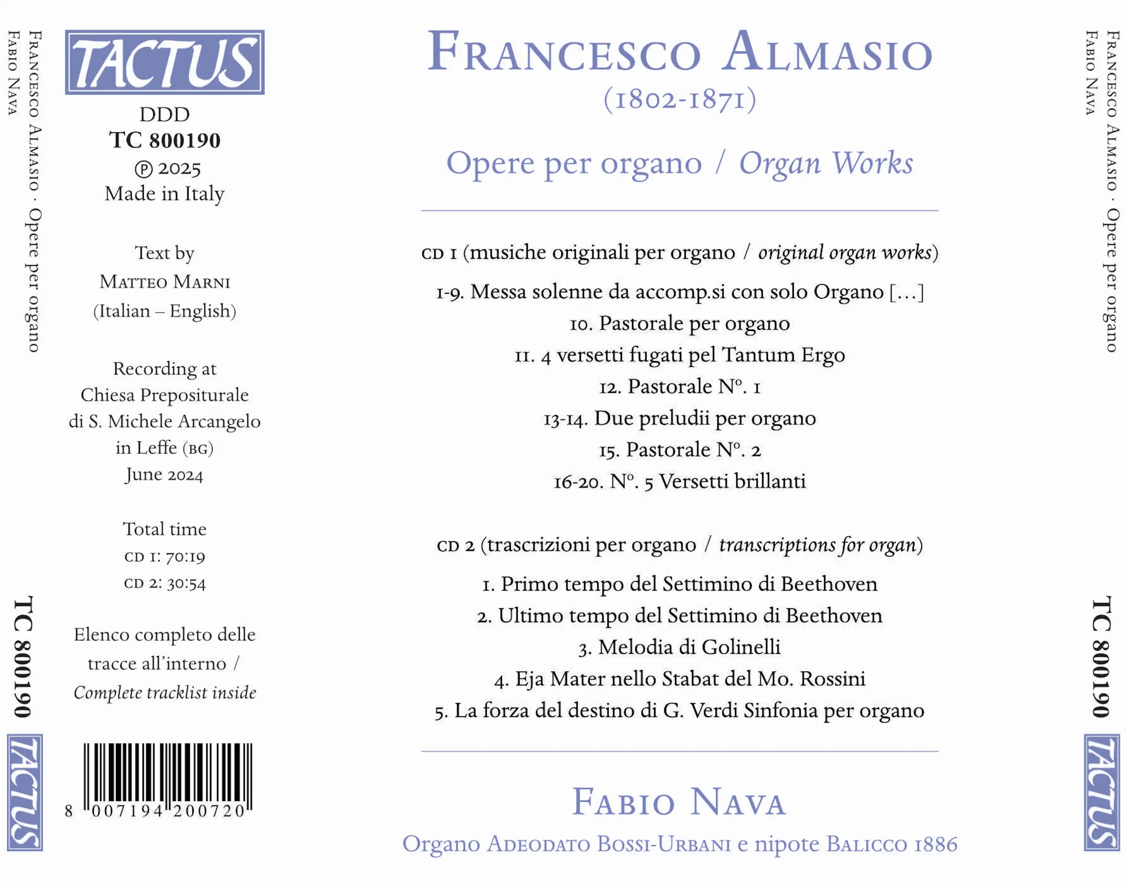 Almasio: Opere per organo