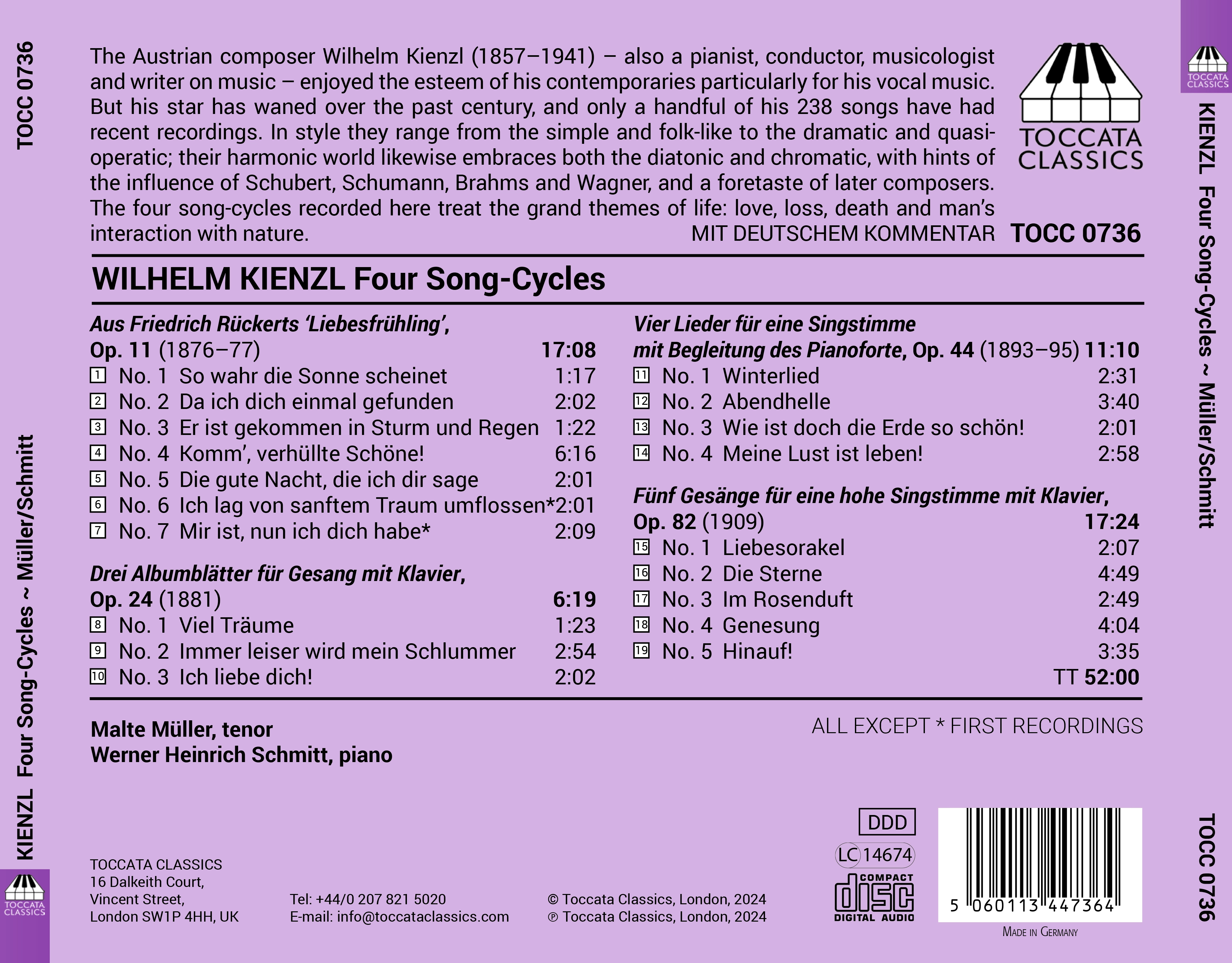 Wilhelm Kienzl: Four Song-Cycles