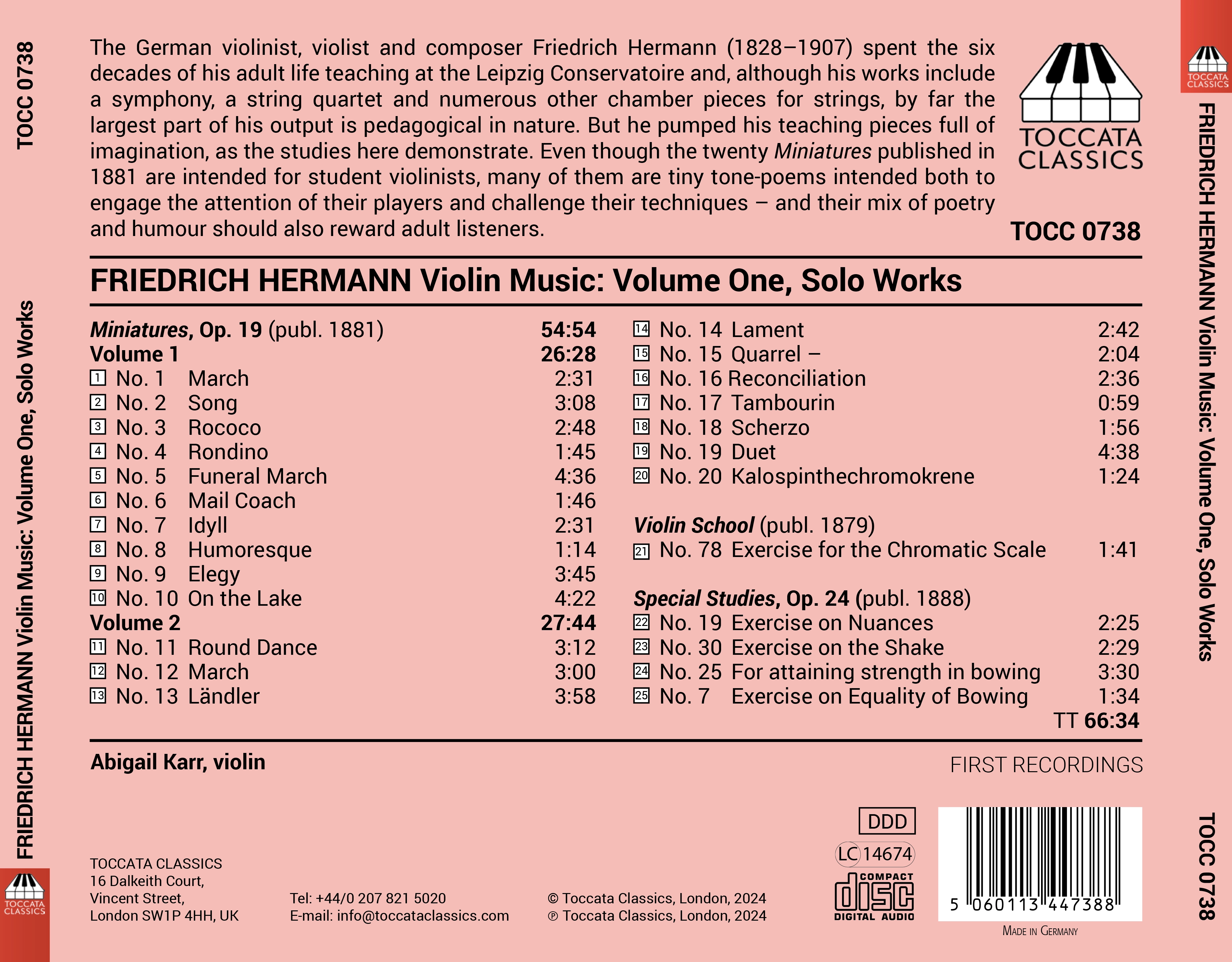 Friedrich Hermann: Violin Music, Vol. 1 - Solo Works