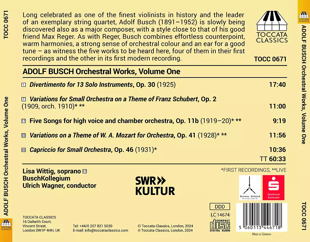 Adolf Busch: Orchestral Works, Vol. 1