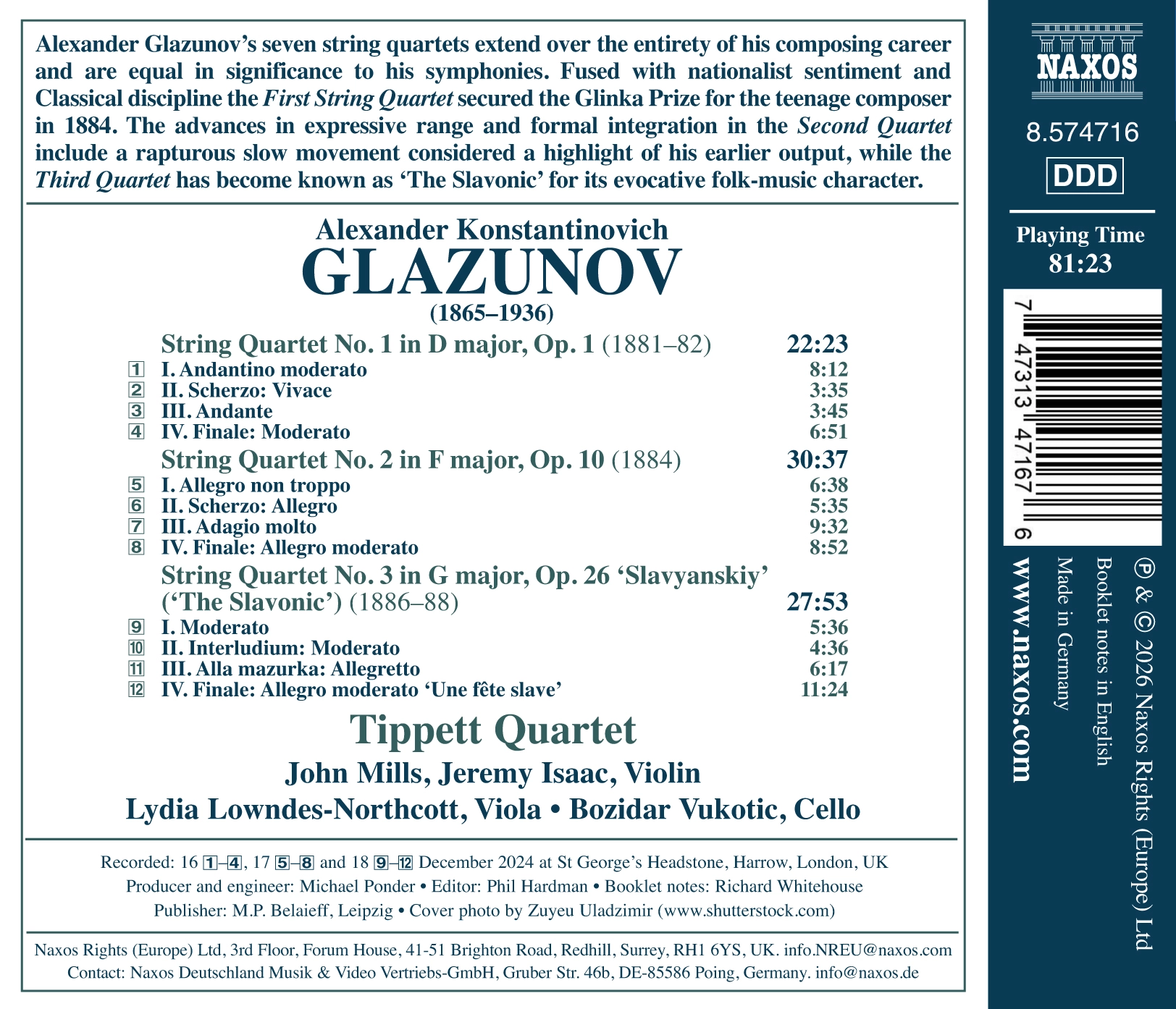 Glazunov: Complete String Quartets, Vol. 1