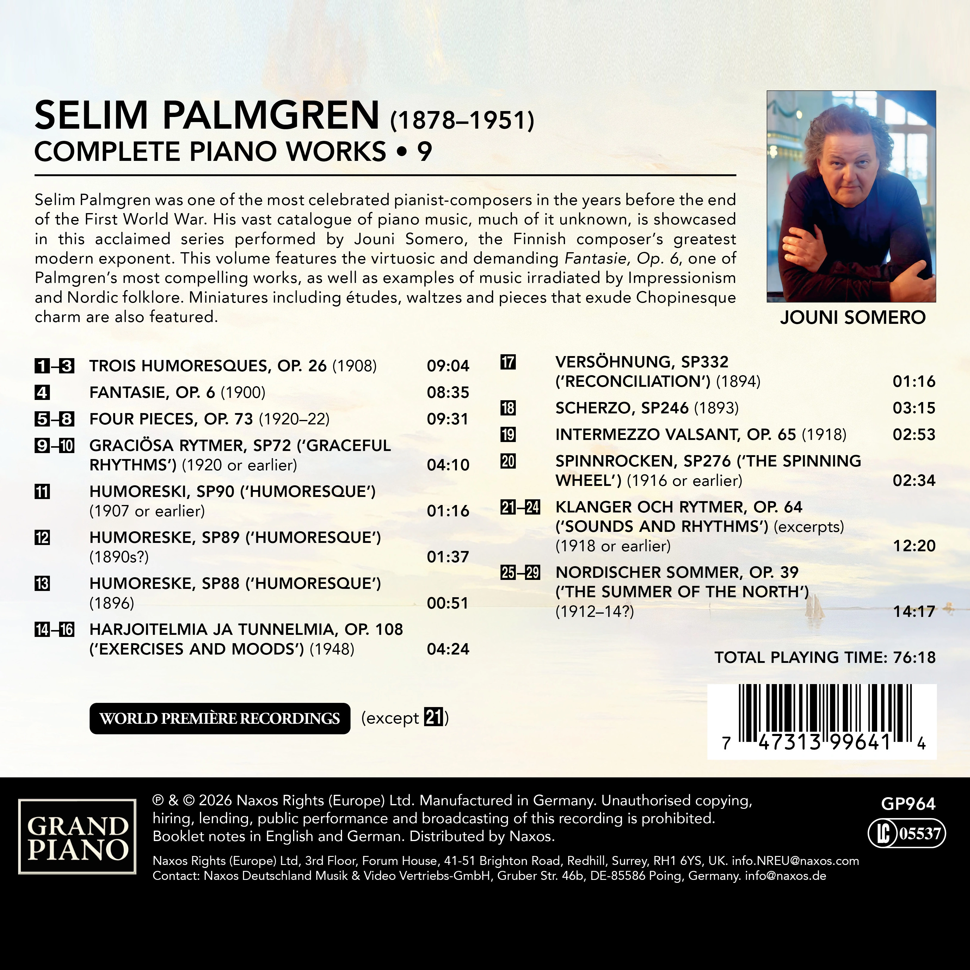 Palmgren: Complete Piano Works, Vol. 9
