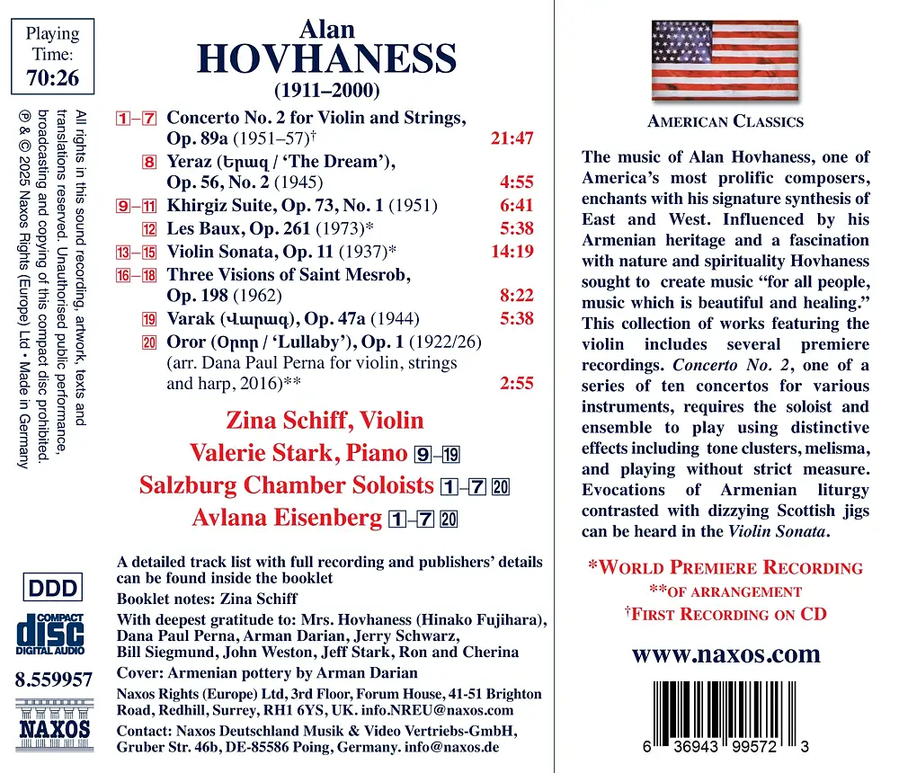 Hovhaness: Concerto No. 2 for Violin & Strings, Op. 89a & Other Works