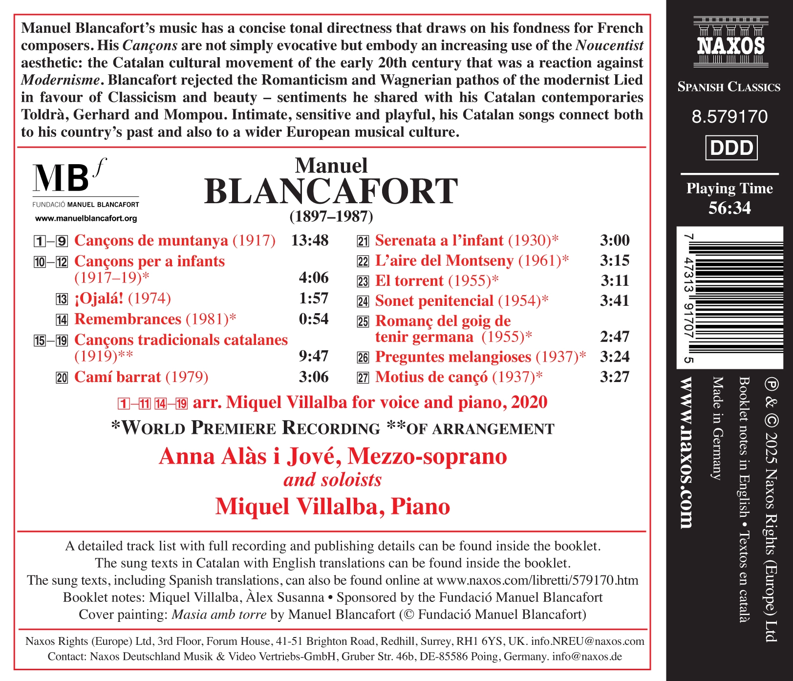Blancafort: Complete Songs, Vol. 2