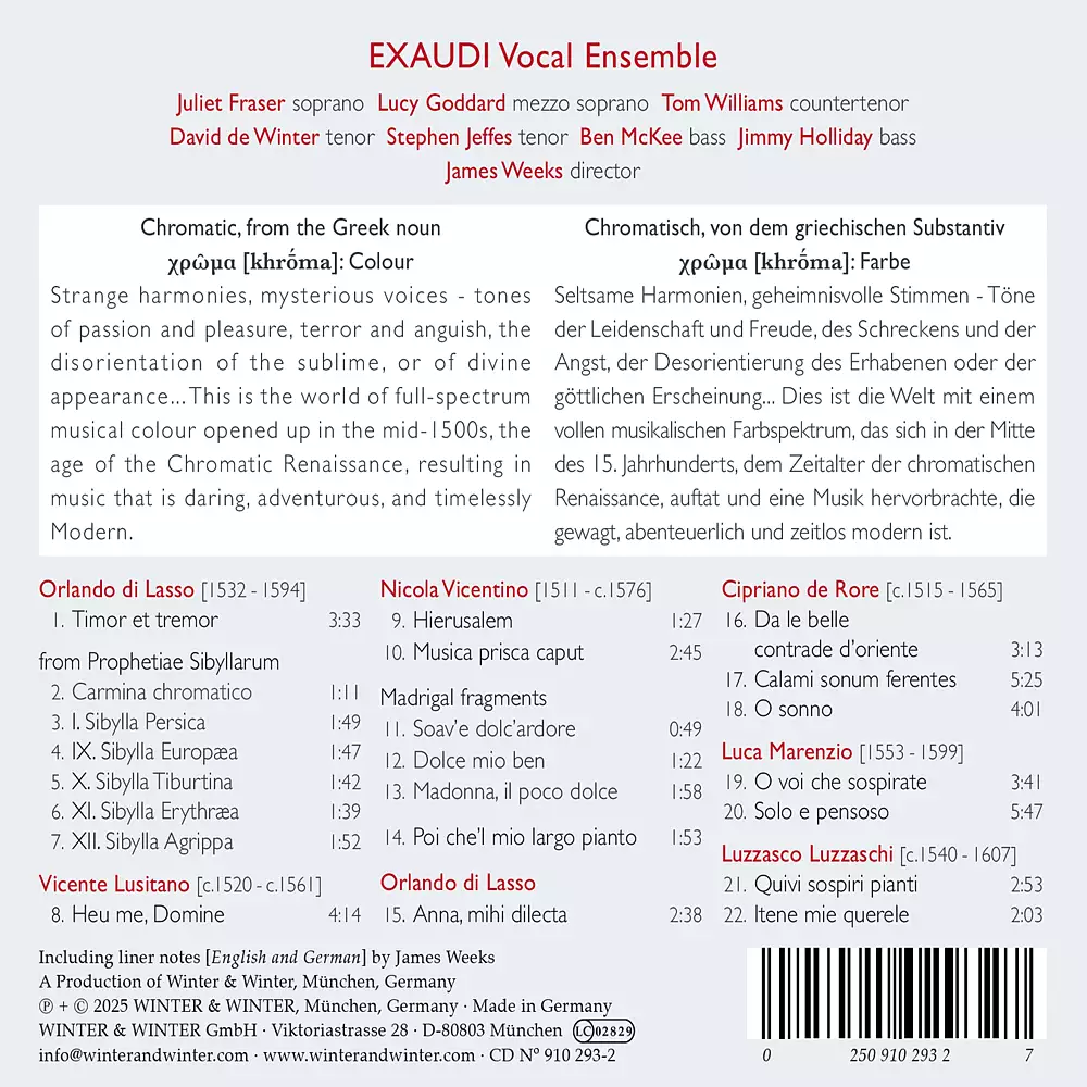Lasso, Vicentino, Rore, Lusitano, Marenzio, Luzzaschi: Chromatic Renaissance