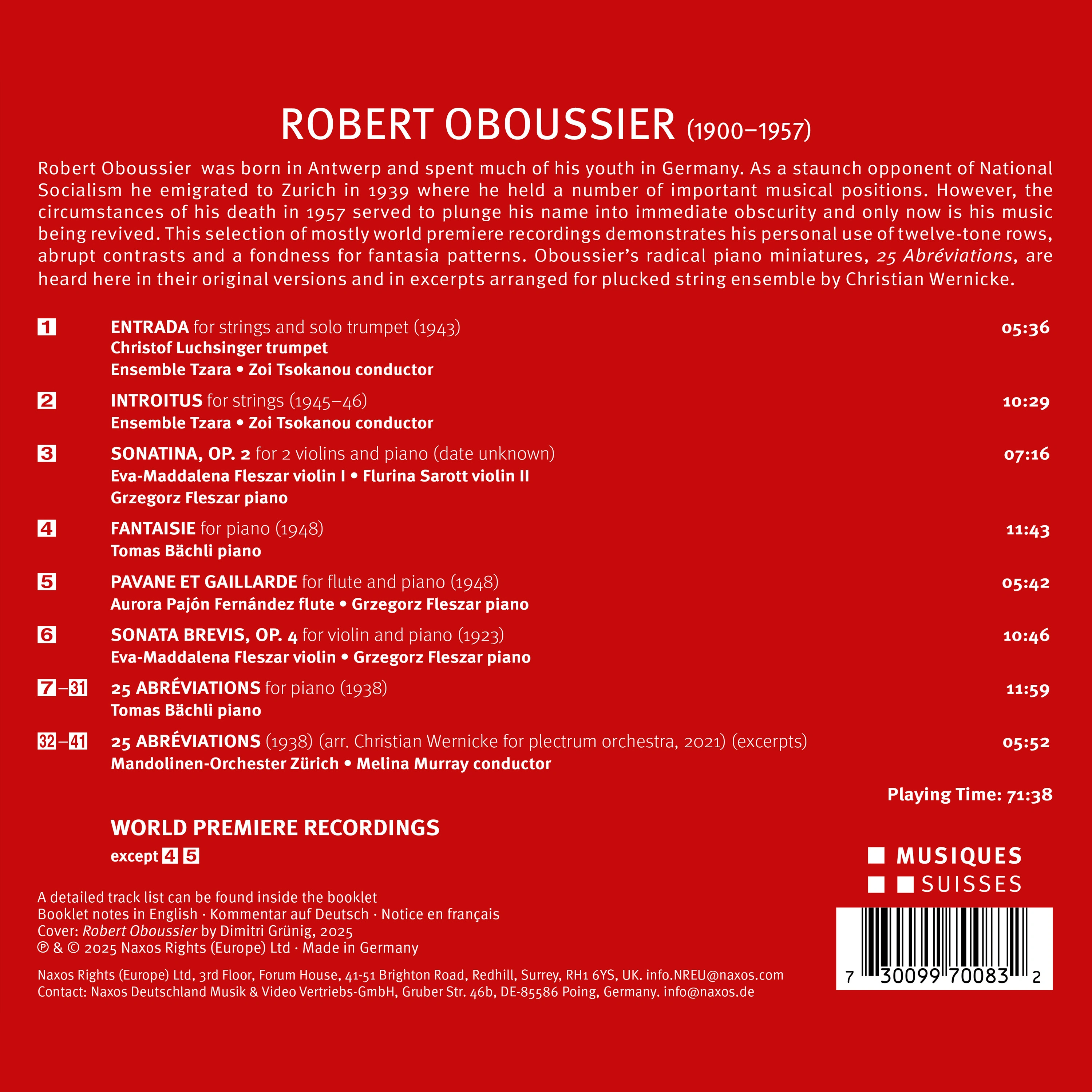 Oboussier: Entrada, Introitus, Sonatina, Op. 2 & Other Works