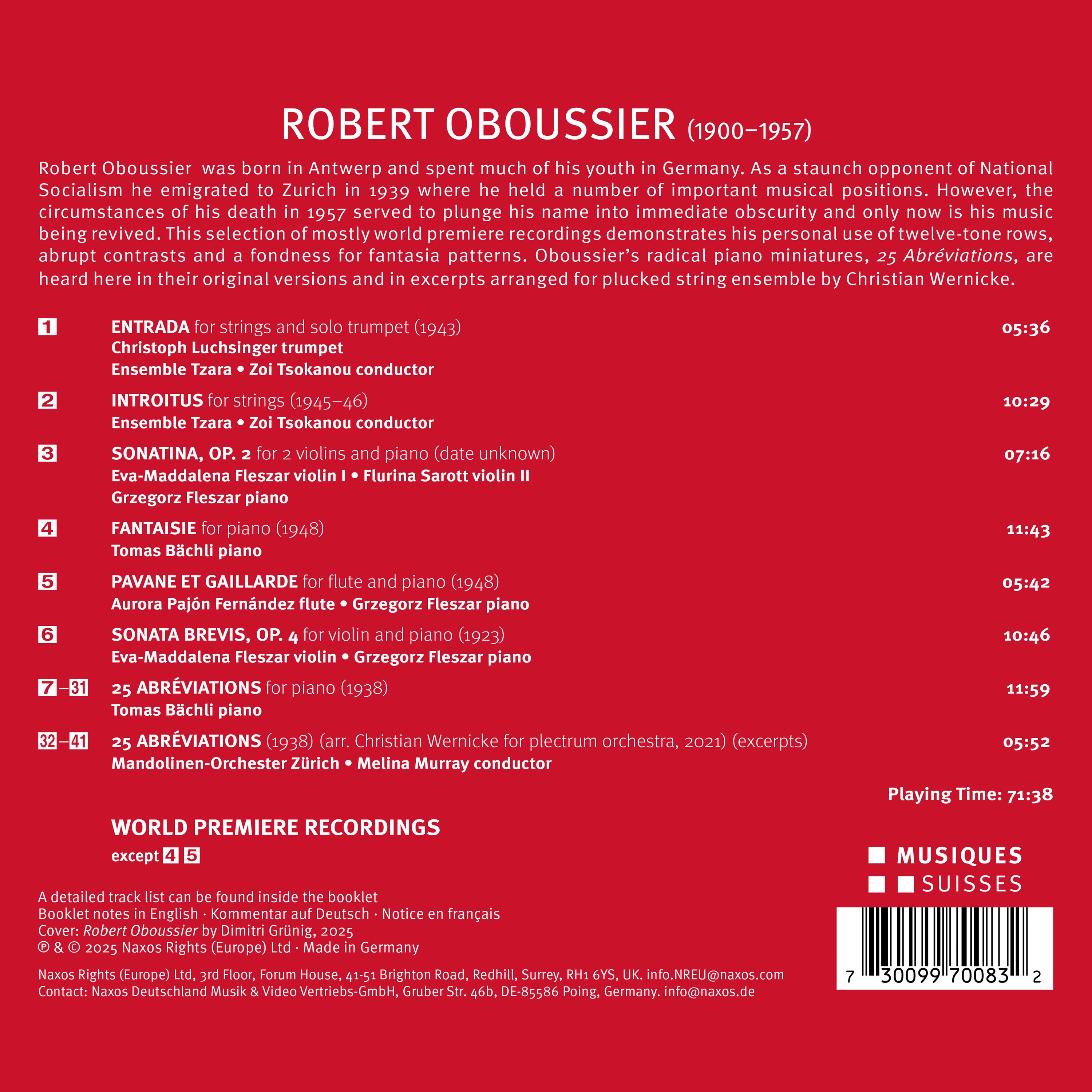 Oboussier: Entrada, Introitus, Sonatina, Op. 2 & Other Works
