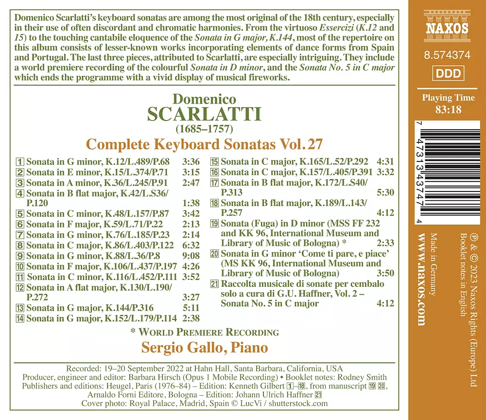 D. Scarlatti: Complete Keyboard Sonatas, Vol. 27