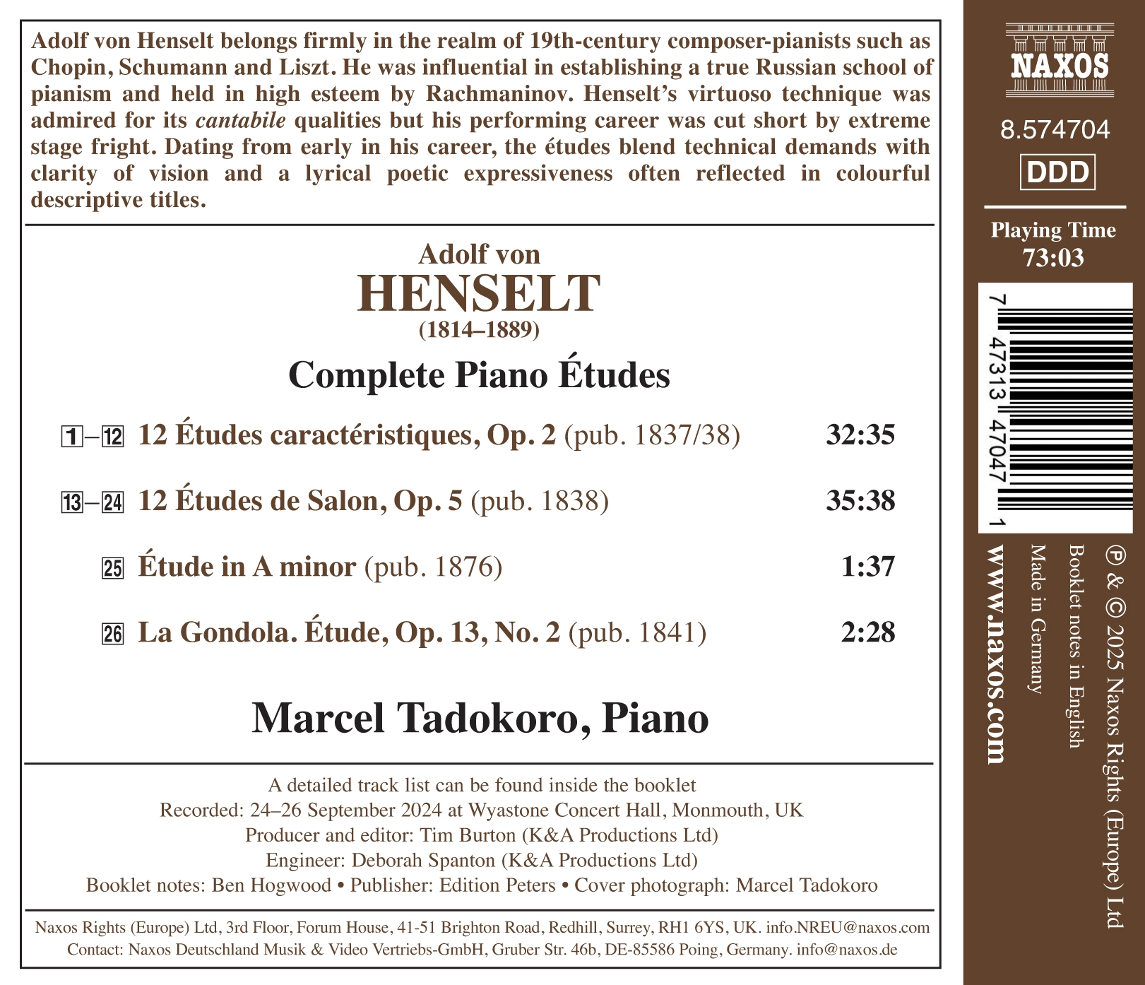 Henselt: Complete Piano Études