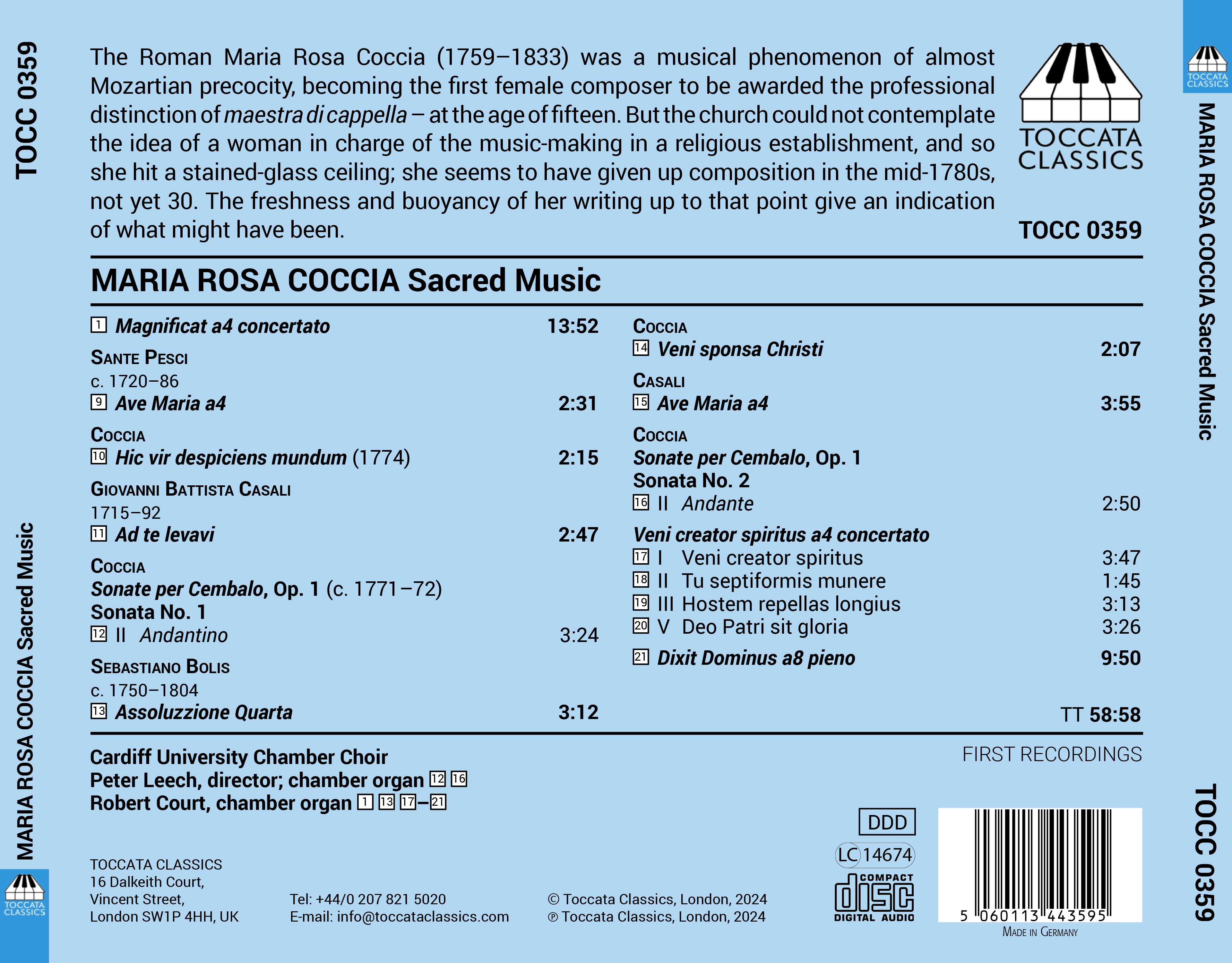 Maria Rosa Coccia: Sacred Music from 18th Century Rome