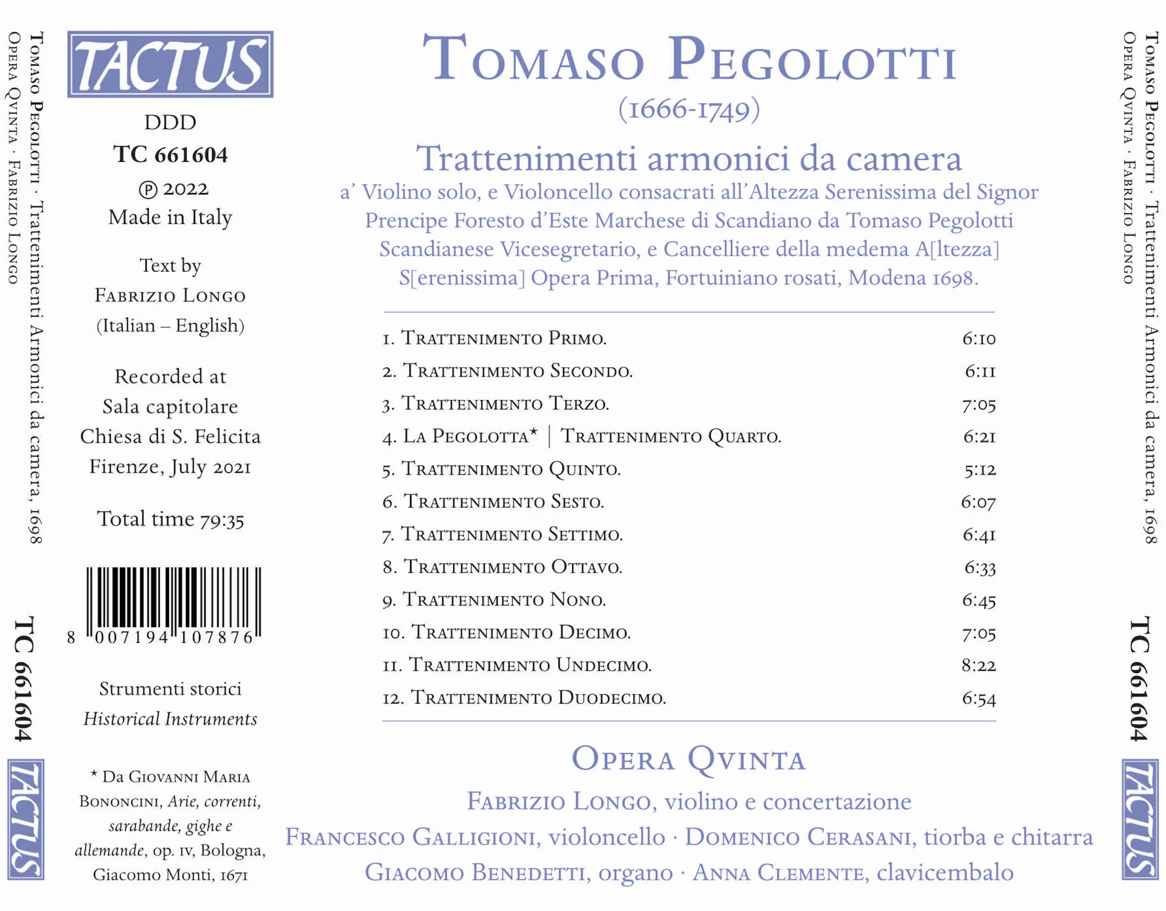 Pegolotti: Trattenimenti armonici da camera , Op. 1, 1698