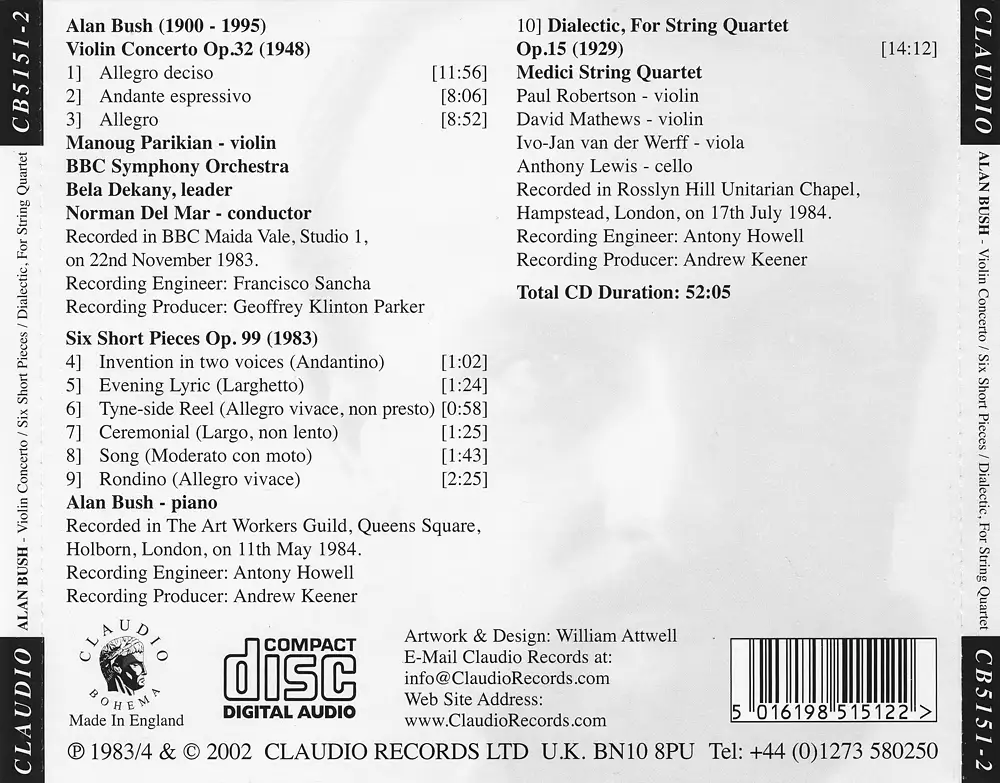 Alan Bush - Violin Concerto - Six Short Pieces - Dialectic