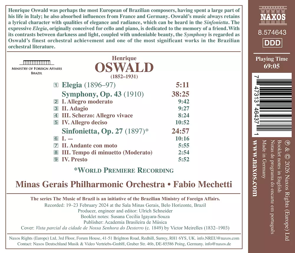 Oswald: Symphony, Op. 43, Sinfonietta, Op. 27 & Elegia