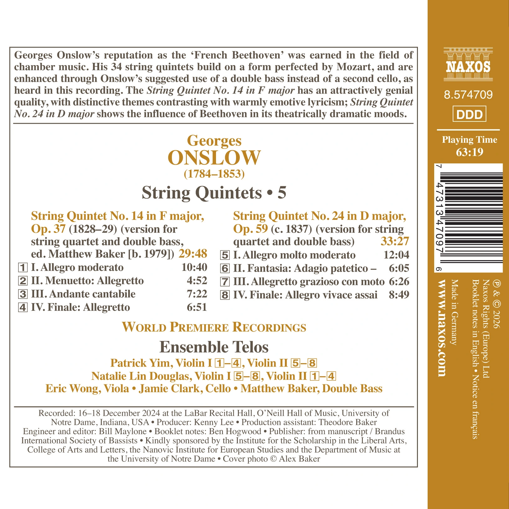 Onslow: String Quintets, Vol. 5