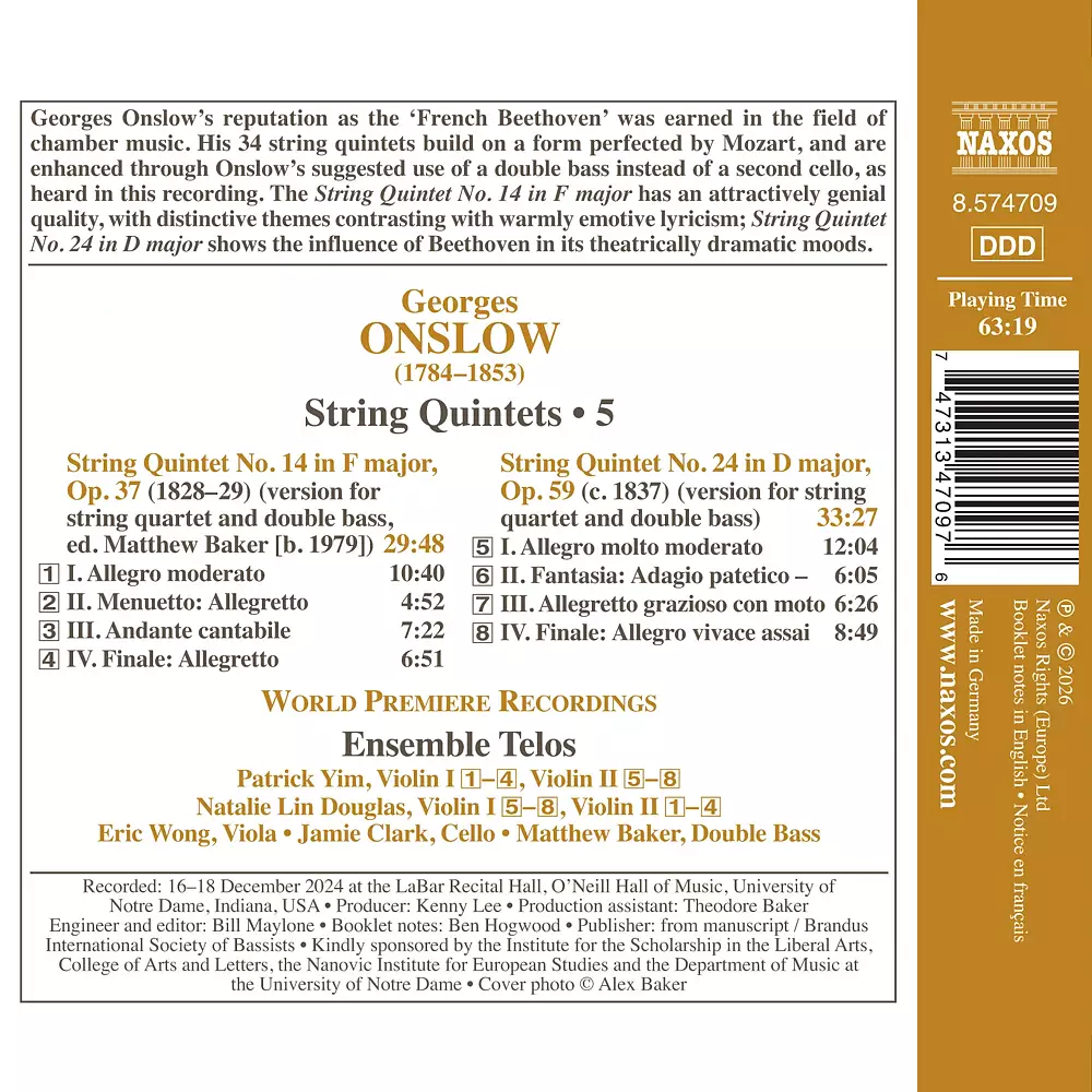 Onslow: String Quintets, Vol. 5