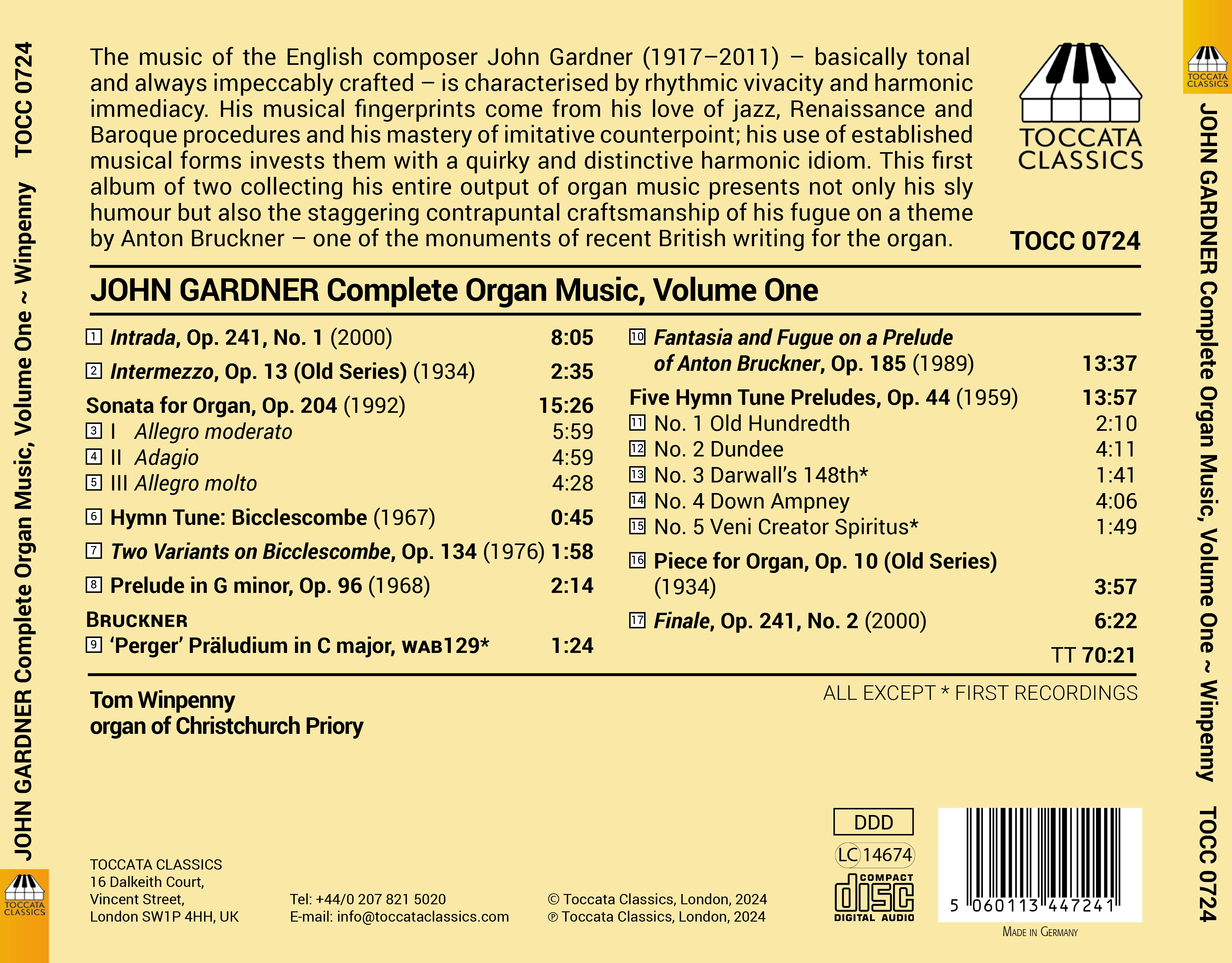 John Gardner: Complete Organ Music, Volume One