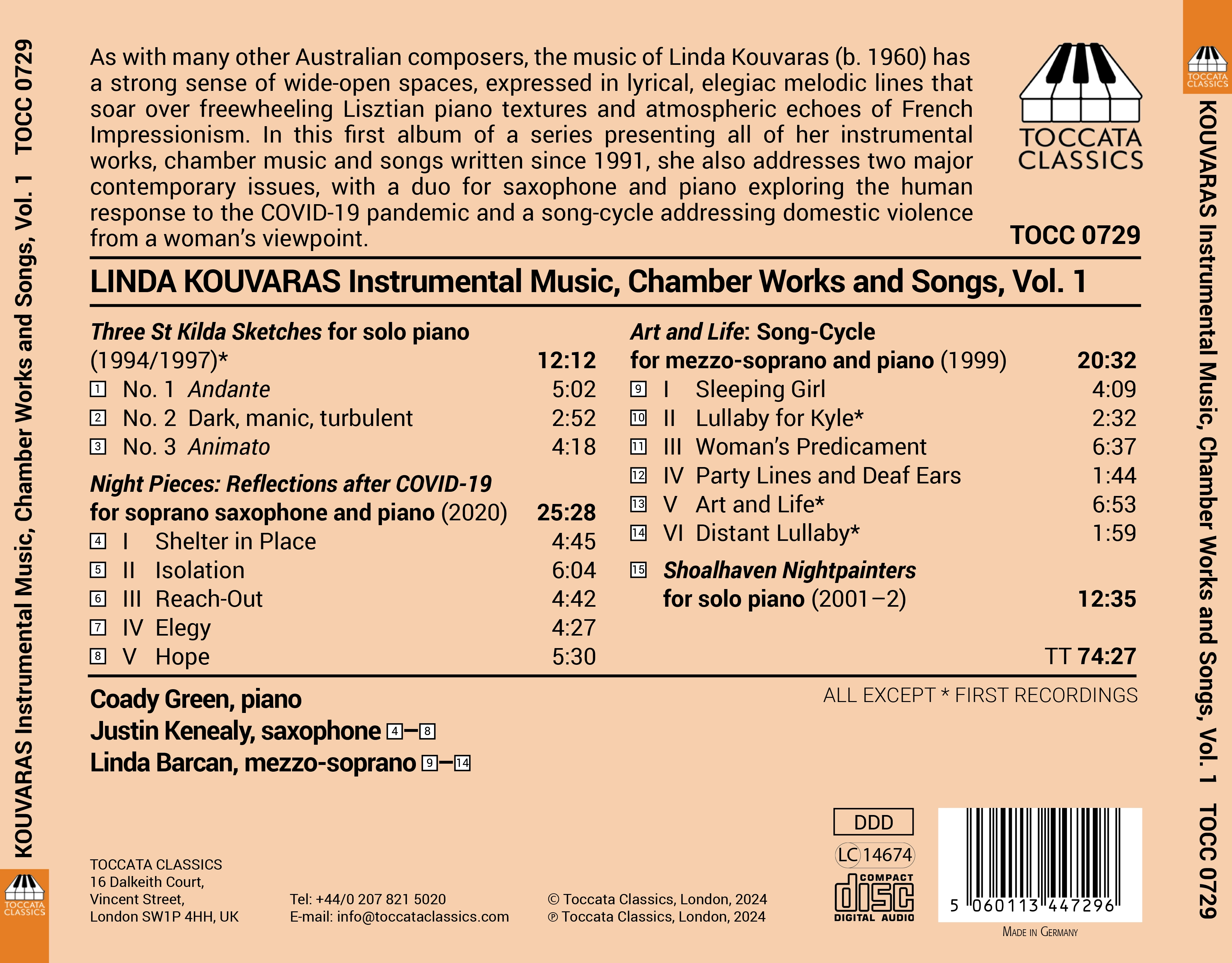 Linda Kouvaras: Instrumental Music, Chamber Works and Songs, Volume One