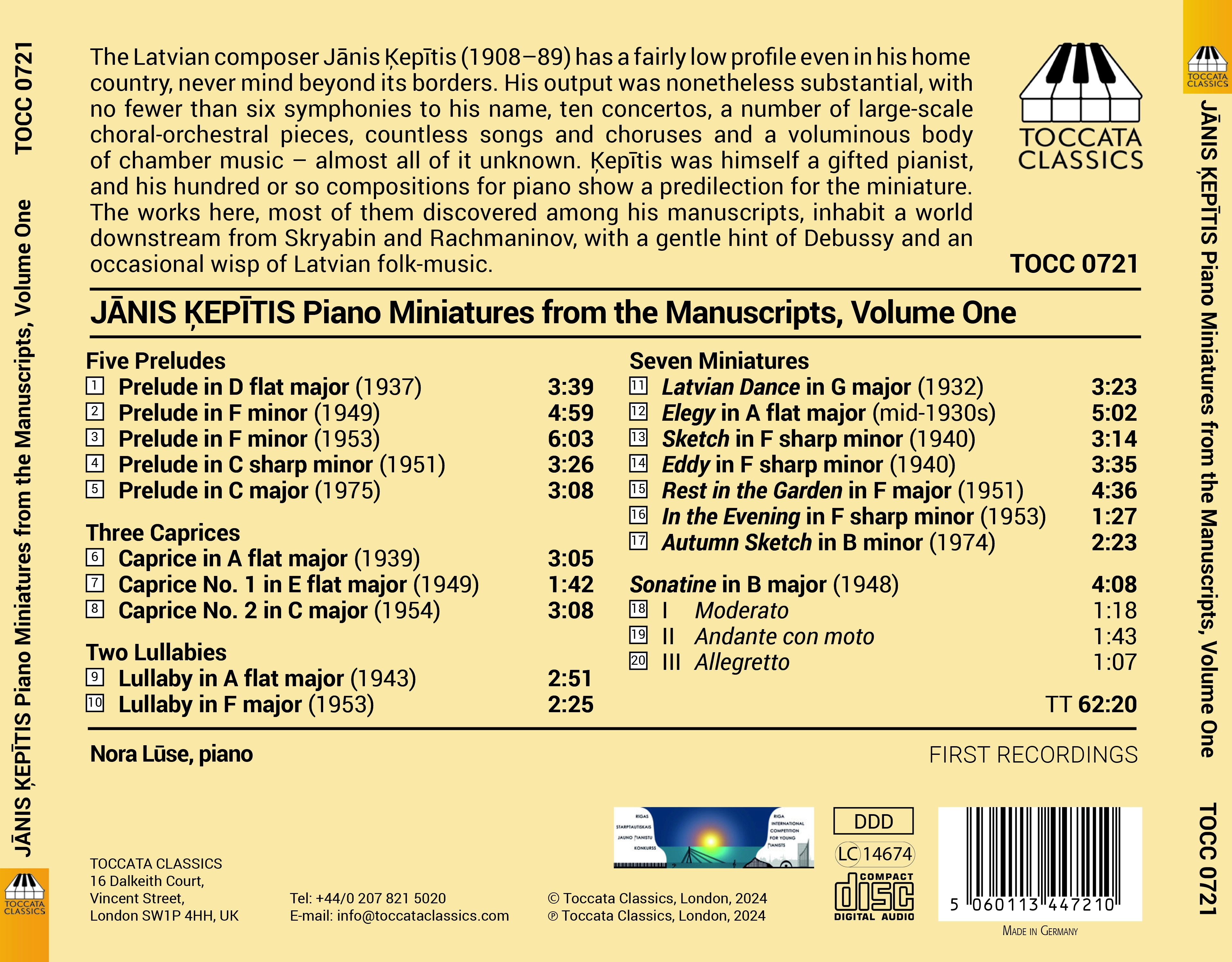Jānis Ķepītis: Piano Miniatures from the Manuscripts,  Vol. 1