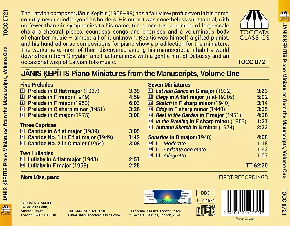 Jānis Ķepītis: Piano Miniatures from the Manuscripts, Vol. 1
