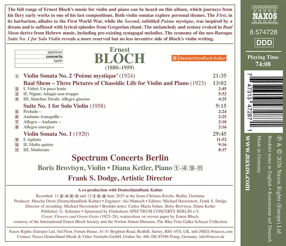 Bloch: Violin Sonatas Nos. 1 & 2 "Poème mystique", Baal Shem & Suite No. 1 for Solo Violin