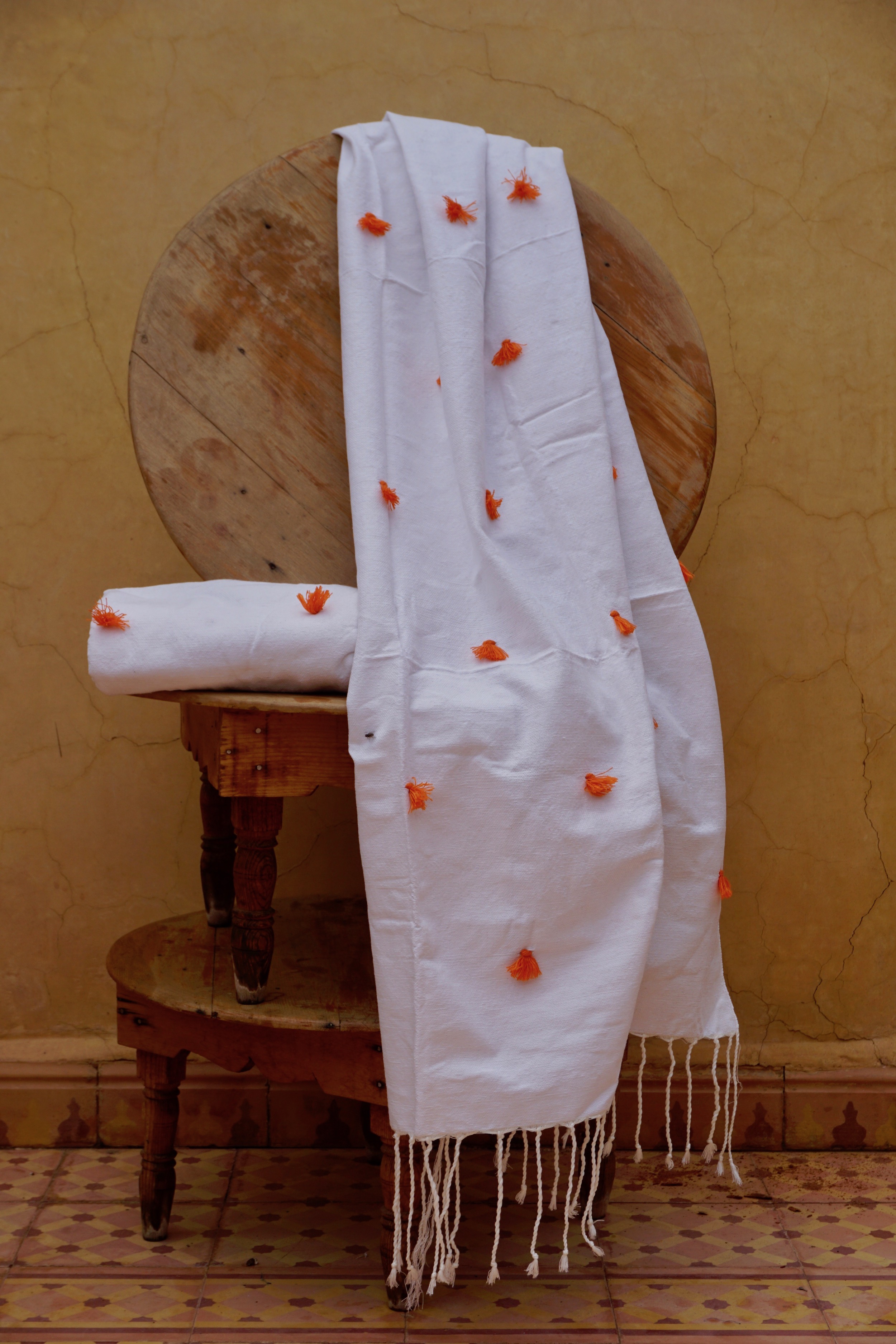 Hamam towel with pom pom orange 