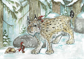 Julkort "Jul hos lodjuret"