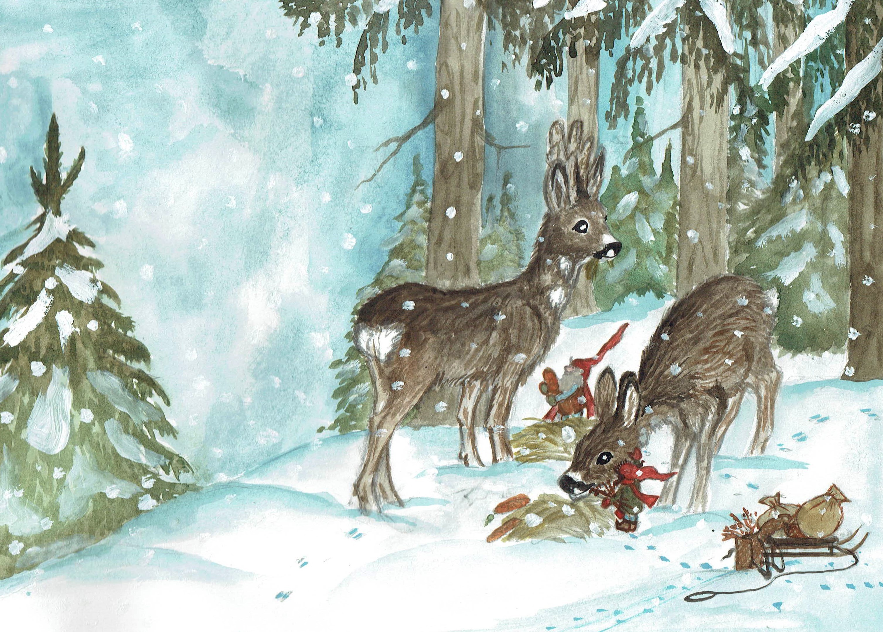 Julkort "Jul hos rådjuren"