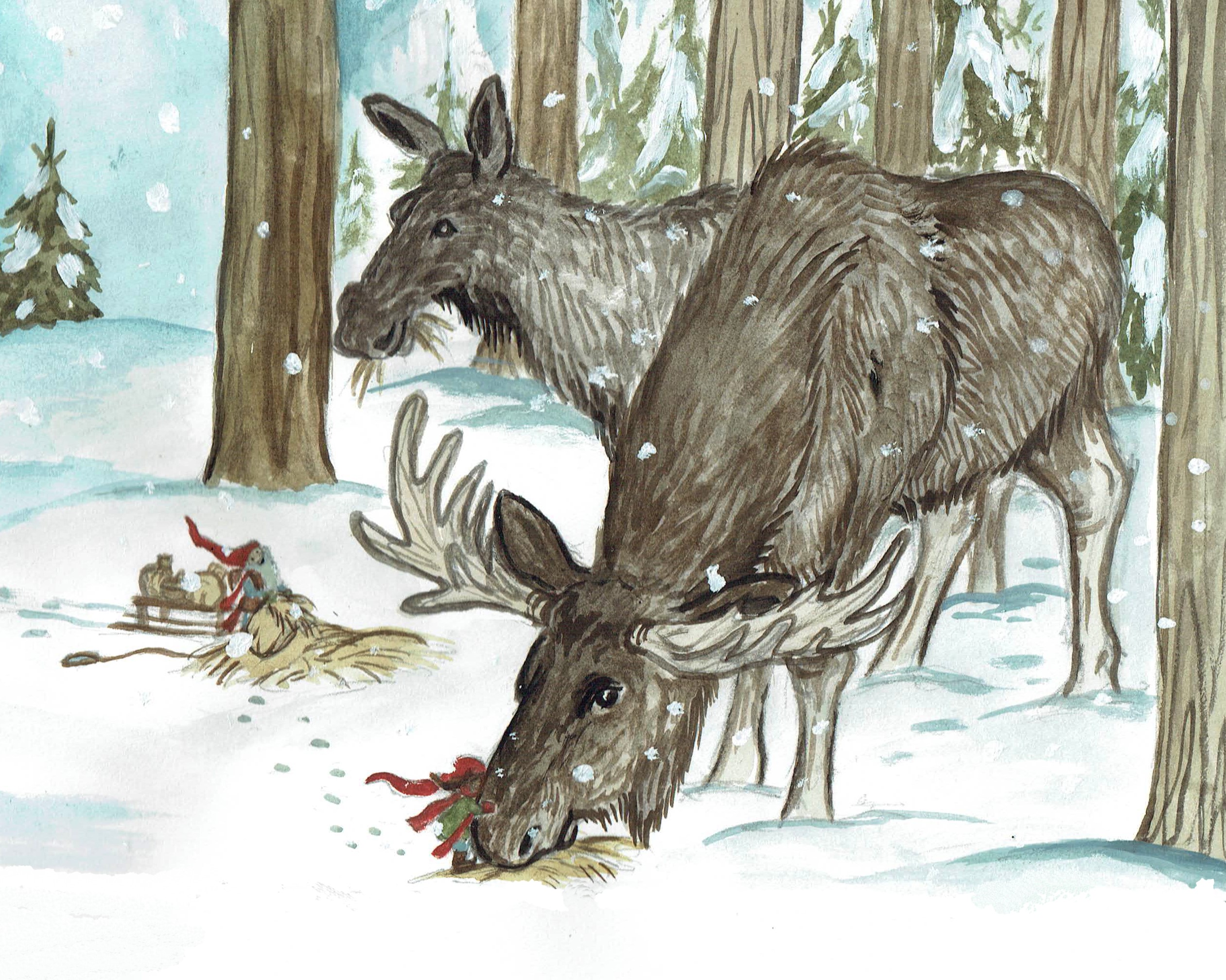 Julkort "Jul hos älgarna"