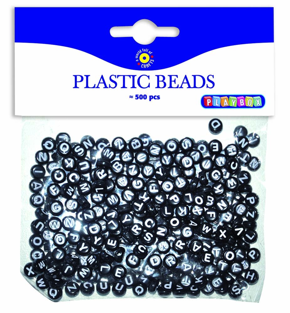 Plastpärlor ABC rund svart/vit 500/FP - 2