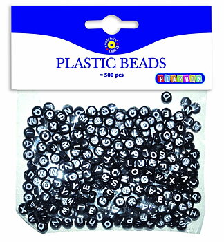Plastpärlor ABC rund svart/vit 500/FP