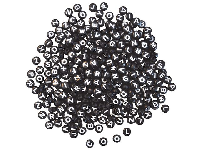Plastpärlor ABC rund svart/vit 500/FP - 3