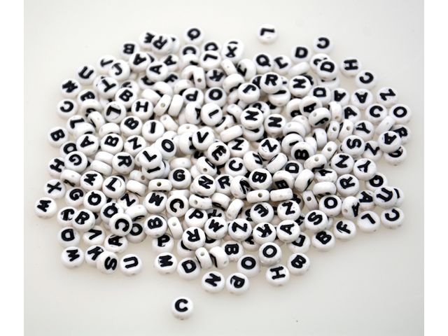 Plastpärlor ABC rund vit/svart 500/FP