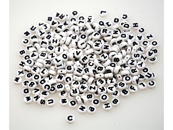 Plastpärlor ABC rund vit/svart 500/FP