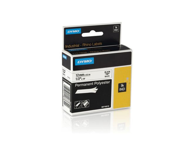Tape Rhino perm polyester 12mm sv på vit
