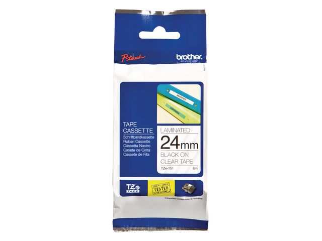 Tape BROTHER TZE151 24mm svart på klar - 3